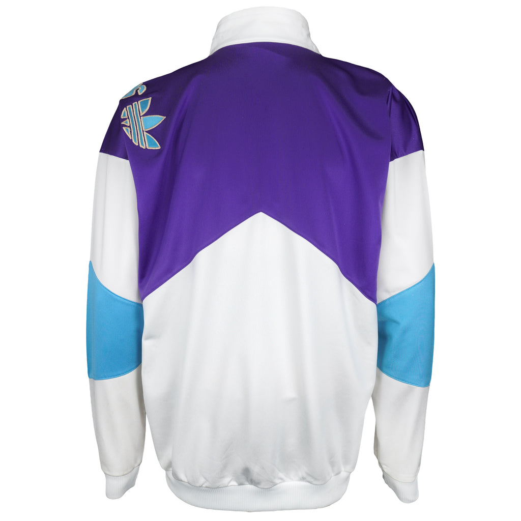 Adidas - White, Purple & Blue Colorblock Track Jacket 1990s Large Vintage Retro