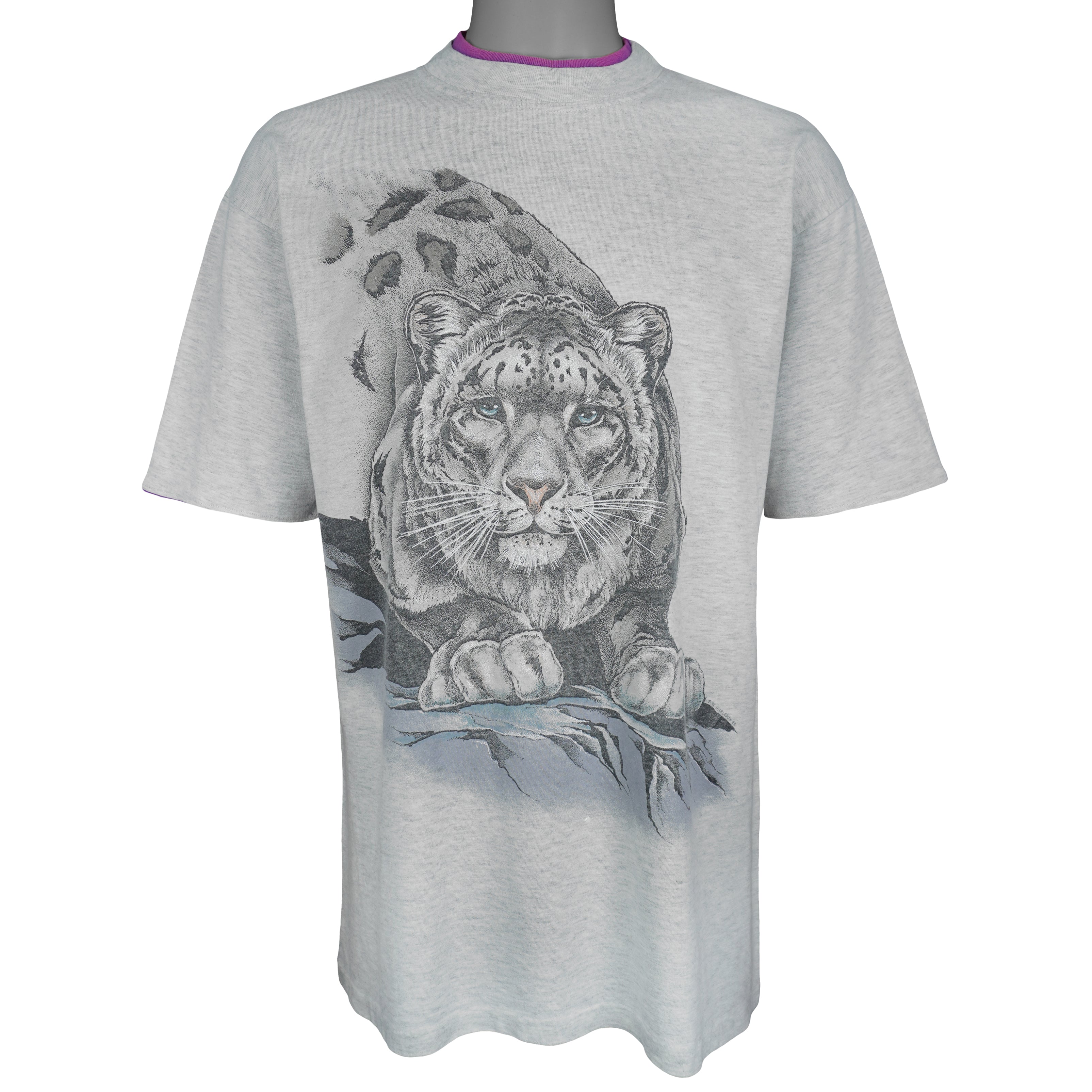 Vintage (Harlequin) - Snow Leopard Roll Ups Sleeves T-Shirt 1992 Large Vintage Retro