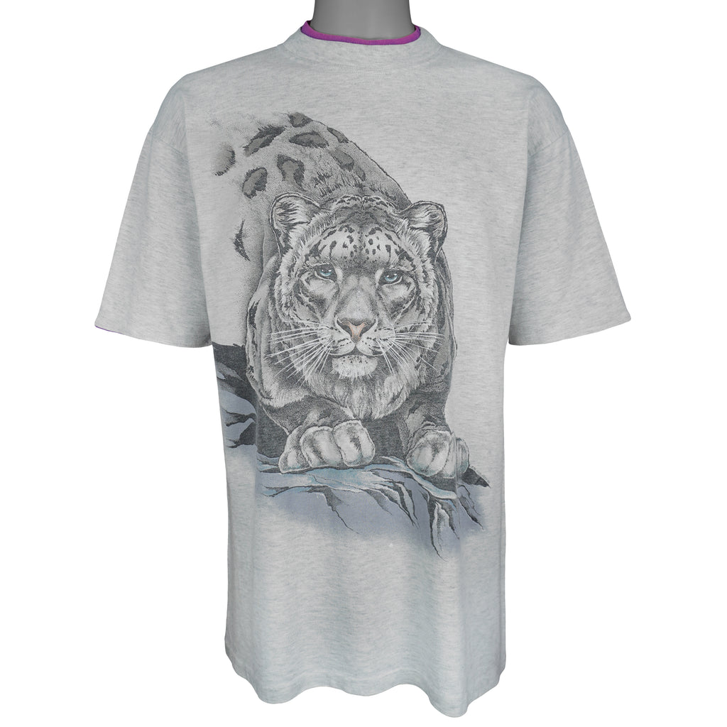 Vintage (Harlequin) - Snow Leopard Roll Ups Sleeves T-Shirt 1992 Large Vintage Retro