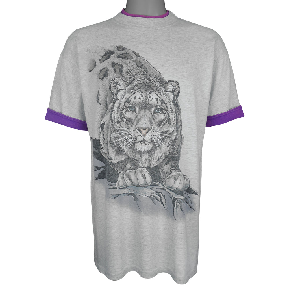 Vintage (Harlequin) - Snow Leopard Roll Ups Sleeves T-Shirt 1992 Large Vintage Retro