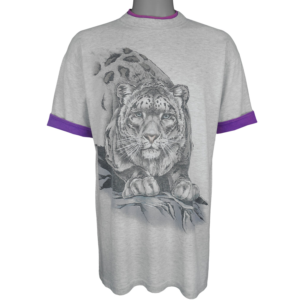 Vintage (Harlequin) - Snow Leopard Roll Ups Sleeves T-Shirt 1992 Large Vintage Retro