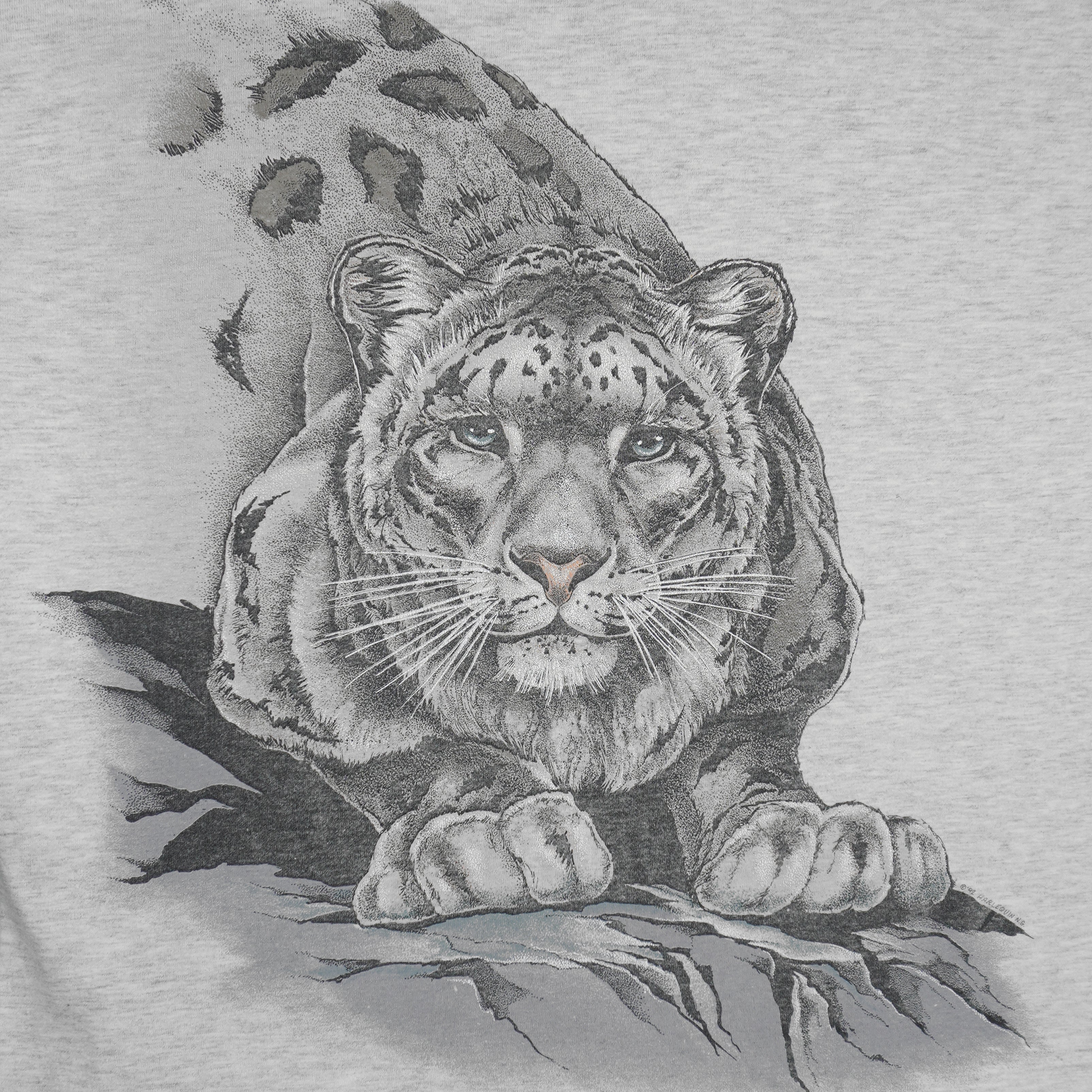 Vintage (Harlequin) - Snow Leopard Roll Ups Sleeves T-Shirt 1992 Large Vintage Retro