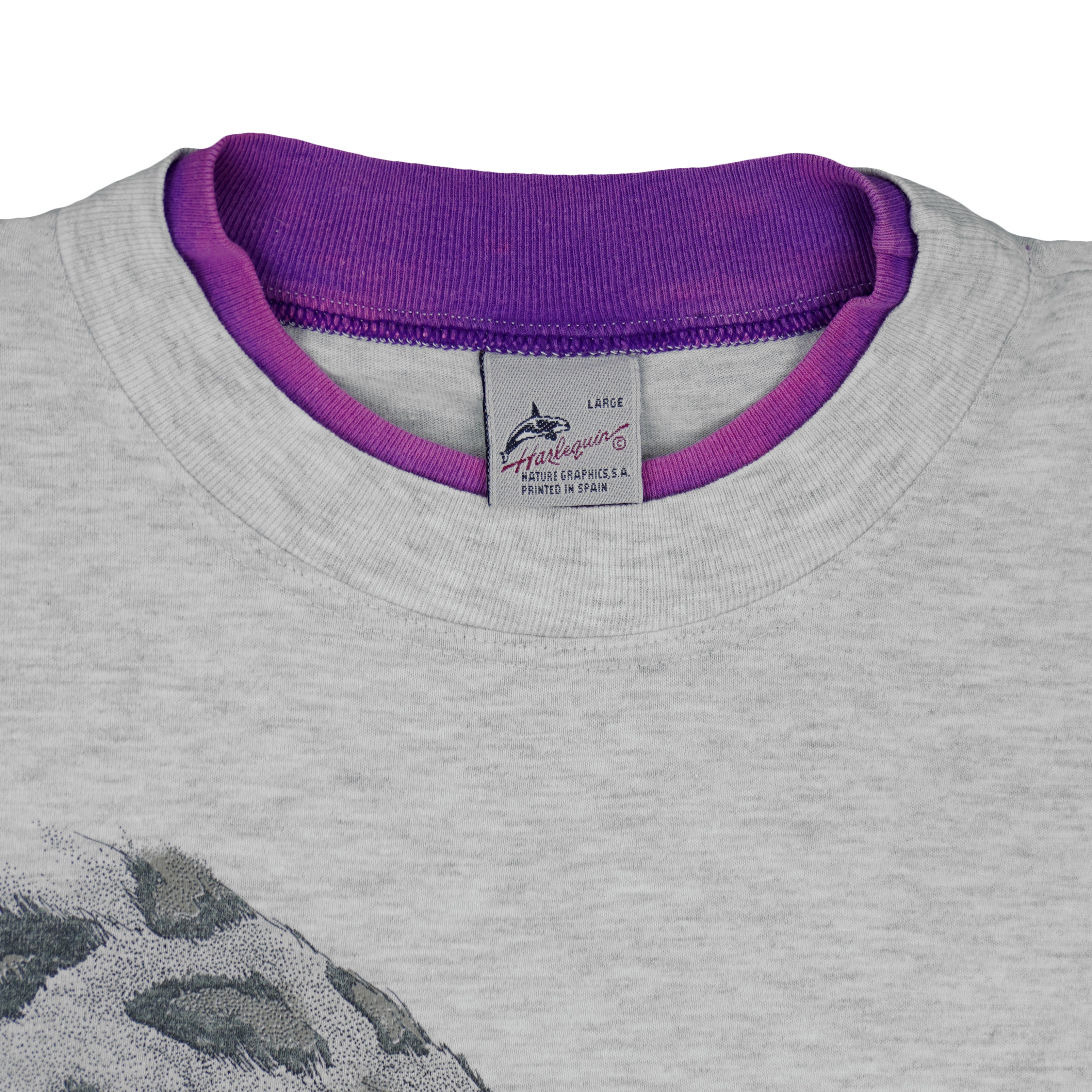 Vintage (Harlequin) - Snow Leopard Roll Ups Sleeves T-Shirt 1992 Large Vintage Retro