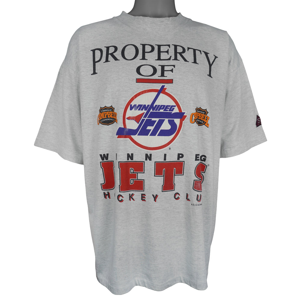 NHL (Softwear) - Property Of Winnipeg Jets Single Stitch T-Shirt 1992 X-Large Vintage Retro Hockey