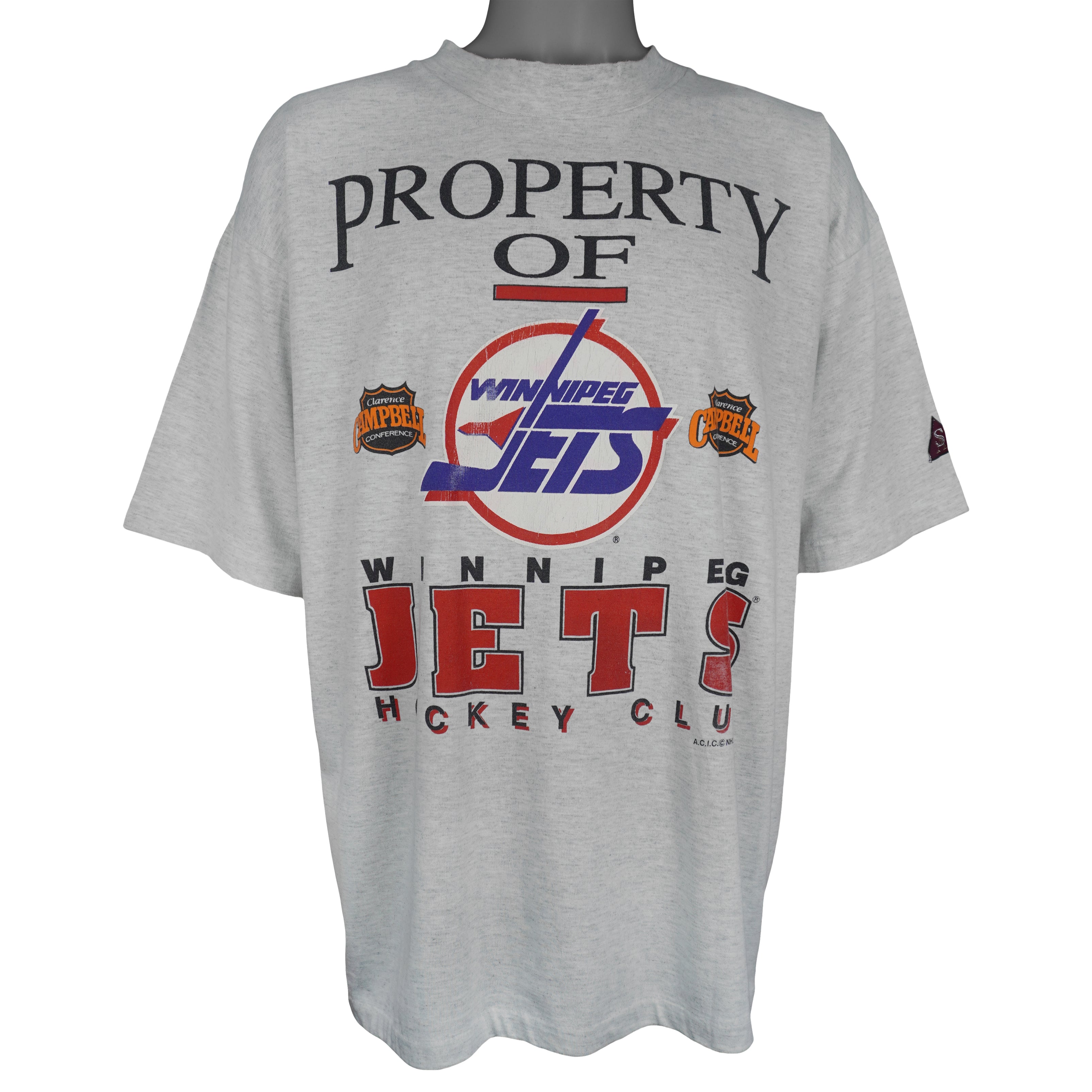 NHL (Softwear) - Property Of Winnipeg Jets Single Stitch T-Shirt 1992 X-Large Vintage Retro Hockey