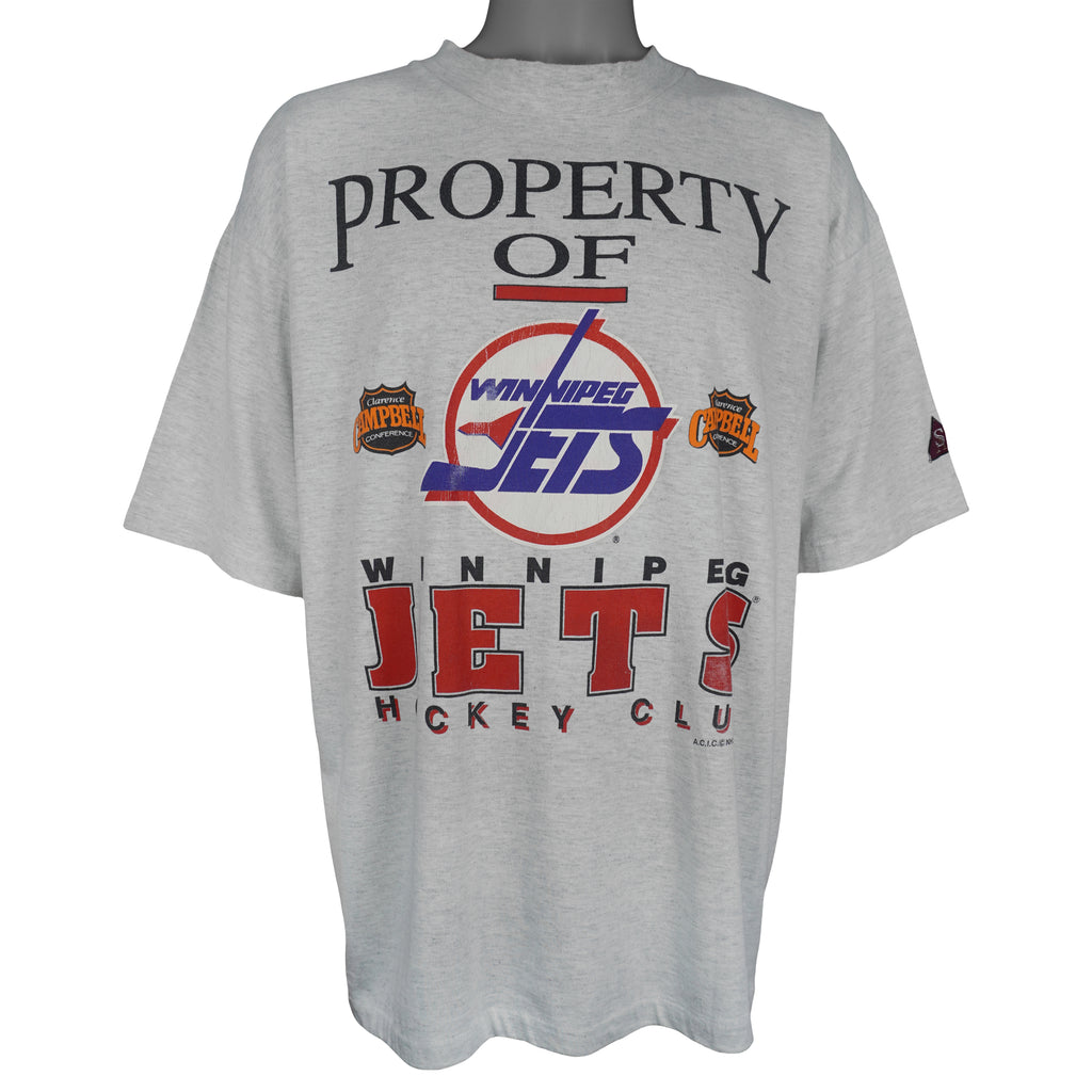 NHL (Softwear) - Property Of Winnipeg Jets Single Stitch T-Shirt 1992 X-Large Vintage Retro Hockey