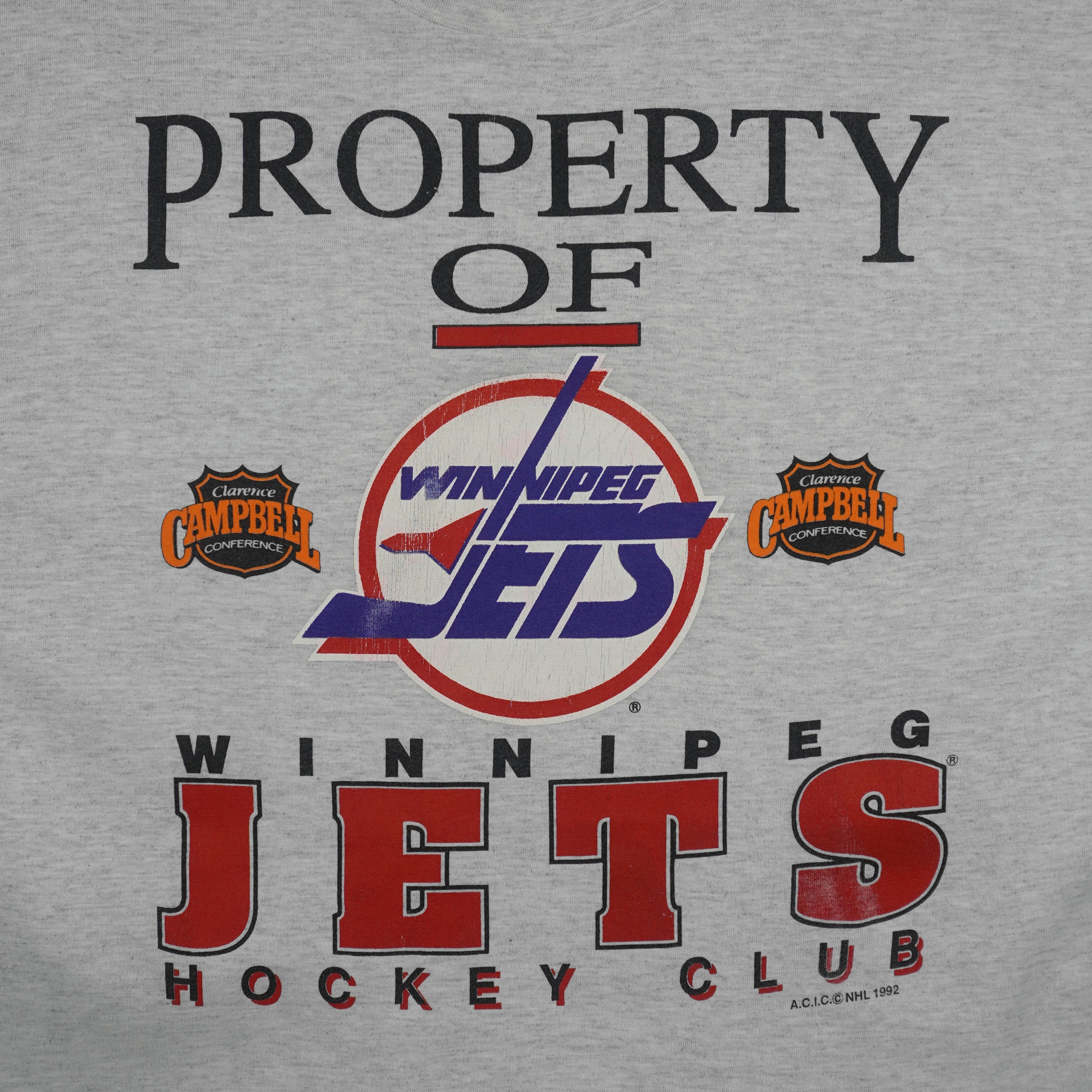 NHL (Softwear) - Property Of Winnipeg Jets Single Stitch T-Shirt 1992 X-Large Vintage Retro Hockey