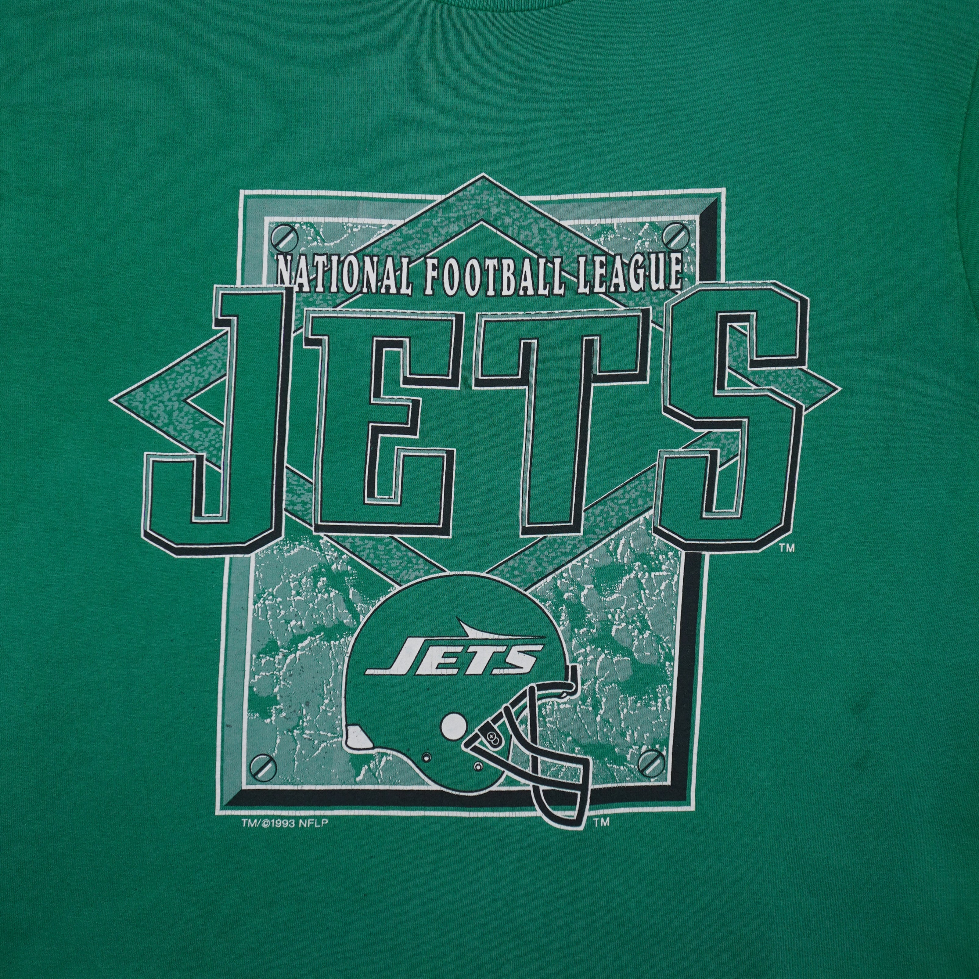 Vintage NFL (Logo 7) - New York Jets Spell-Out T-Shirt 1993 Large in green