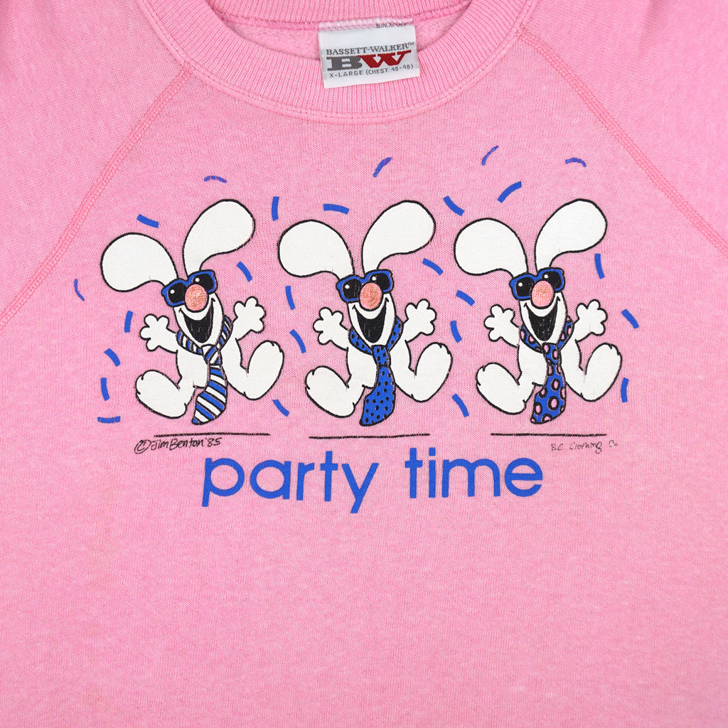 Vintage (BW) - Party Time Bunny Crew Neck Sweatshirt 1985 X-Large Vintage Retro