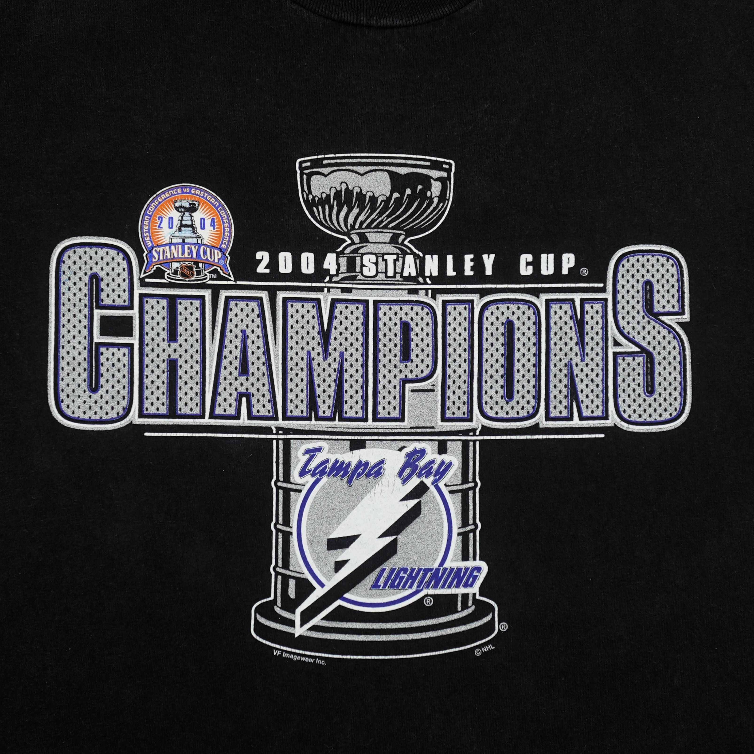 NHL (AAA) - Tampa Bay Lightning Stanley Champions T-Shirt 2004 Large Vintage Retro Hockey