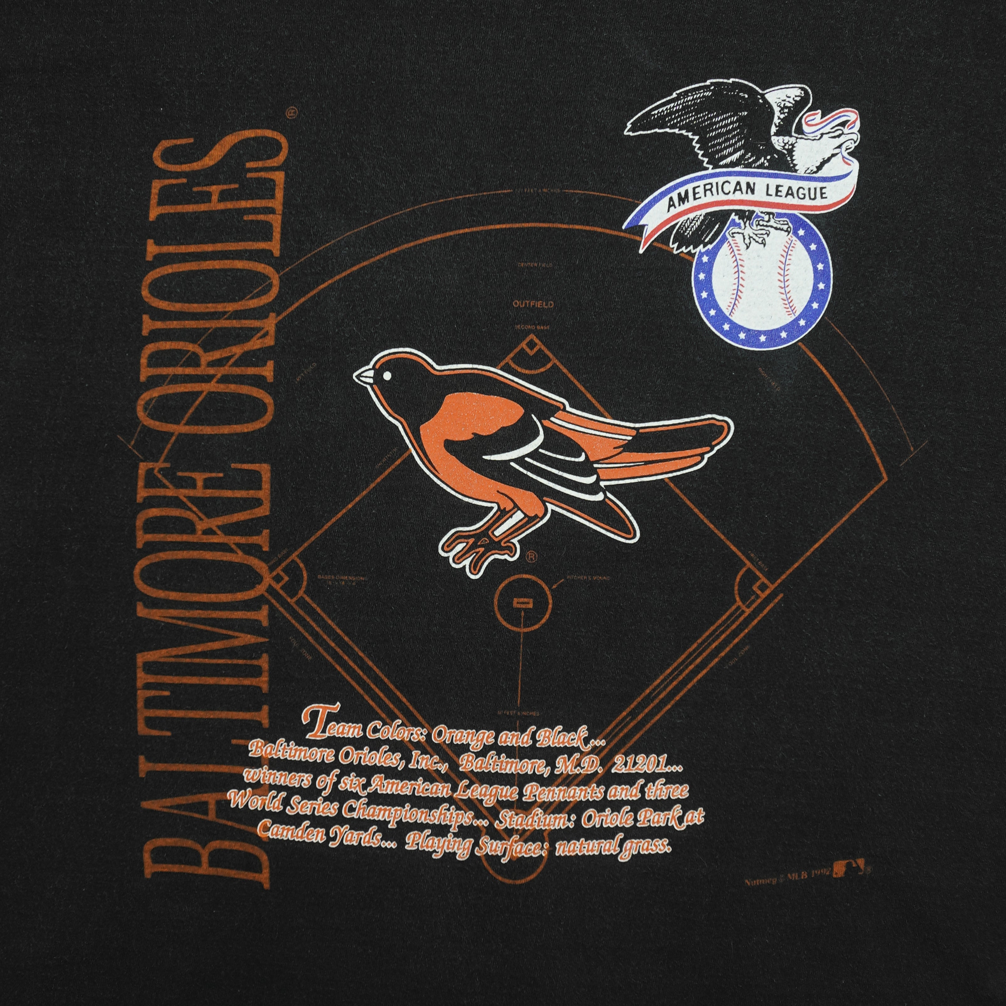 MLB (Nutmeg) - Baltimore Orioles Camden Yards Single Stitch T-Shirt 1992 X-Large Vintage Retro Baseball