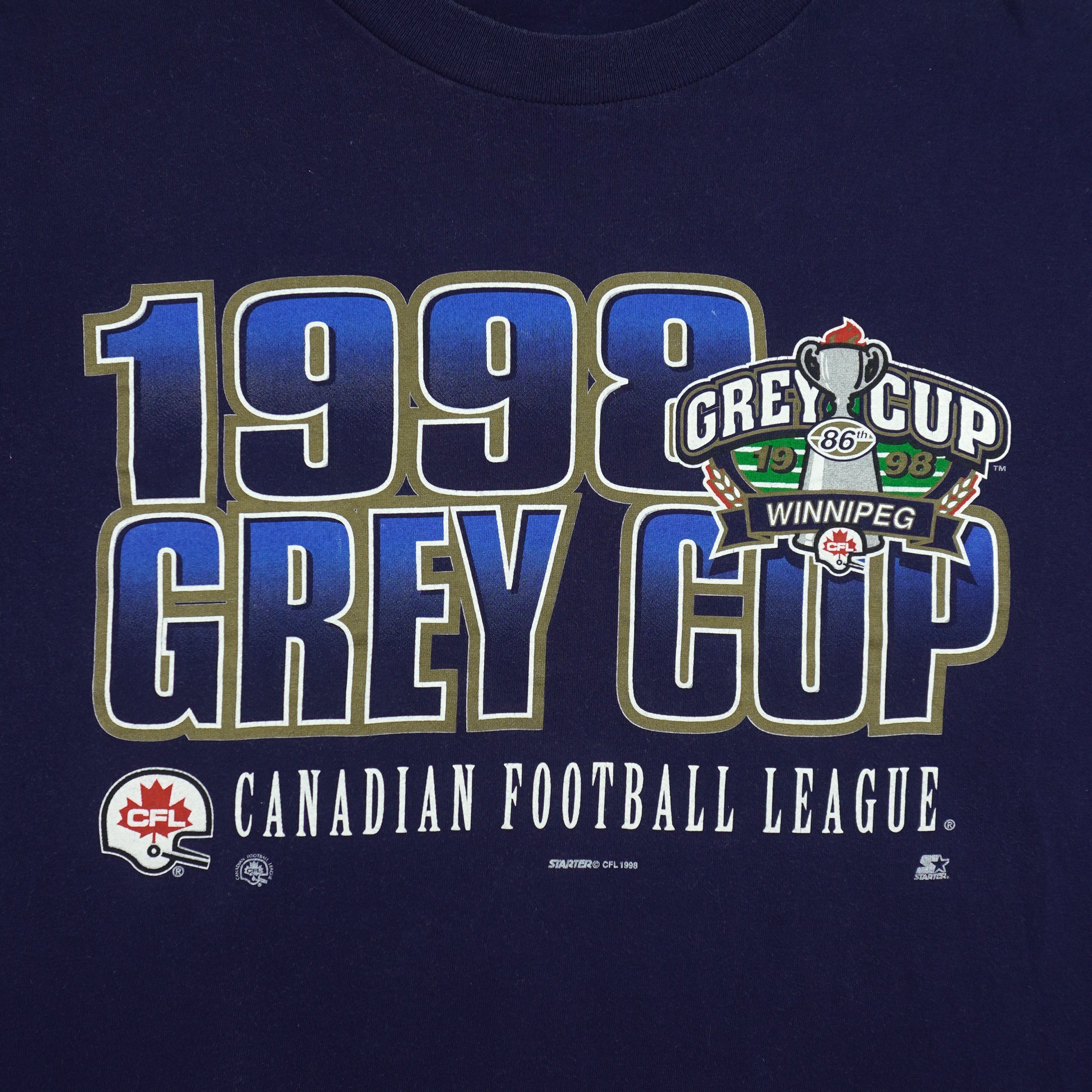 Starter (CFL) - Winnipeg Grey Cup Champions Single Stitch T-Shirt 1998 Large Vintage Retro Football