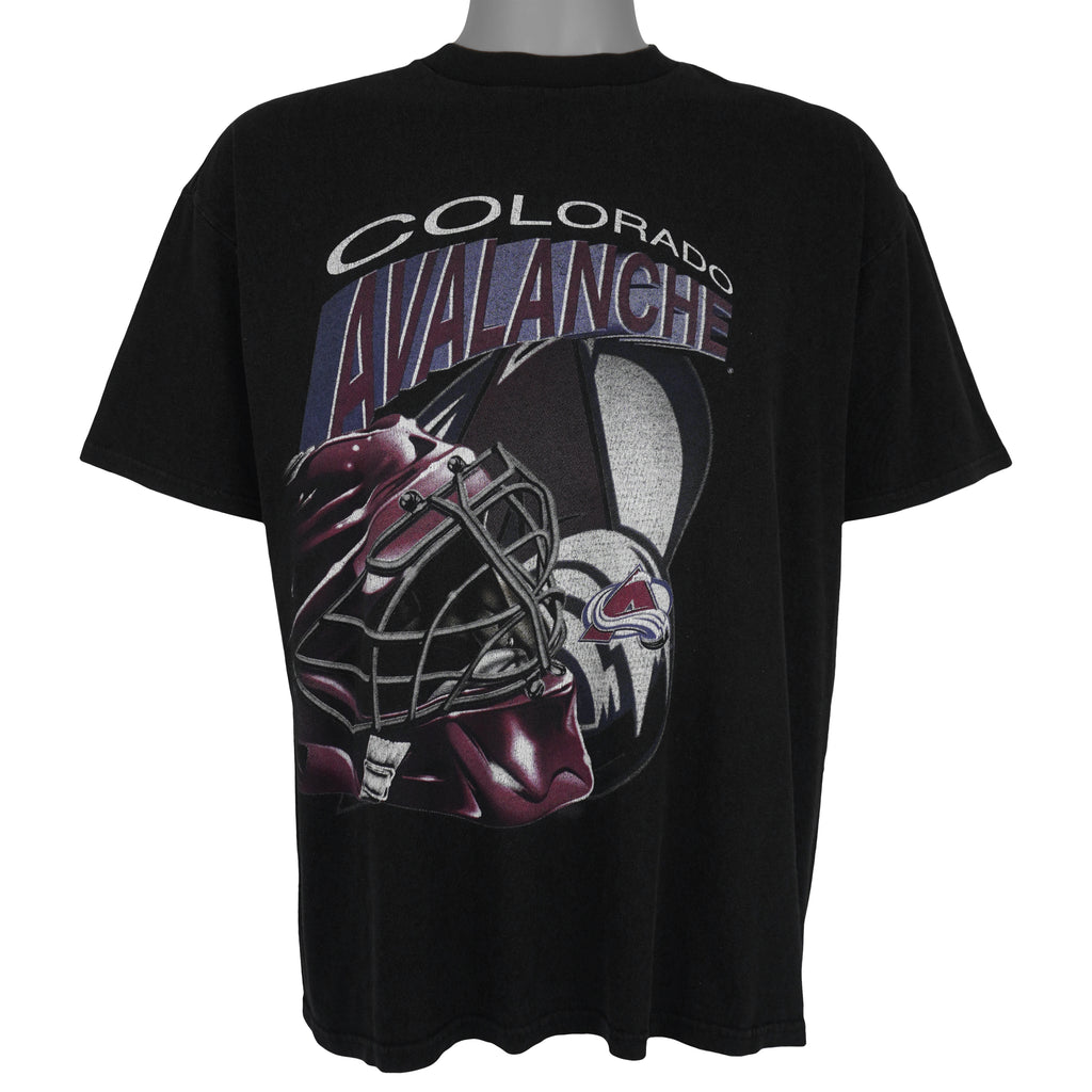 NHL (True Fan) - Colorado Avalanche Hockey Helmet T-Shirt 1990s Large Vintage Retro Hockey