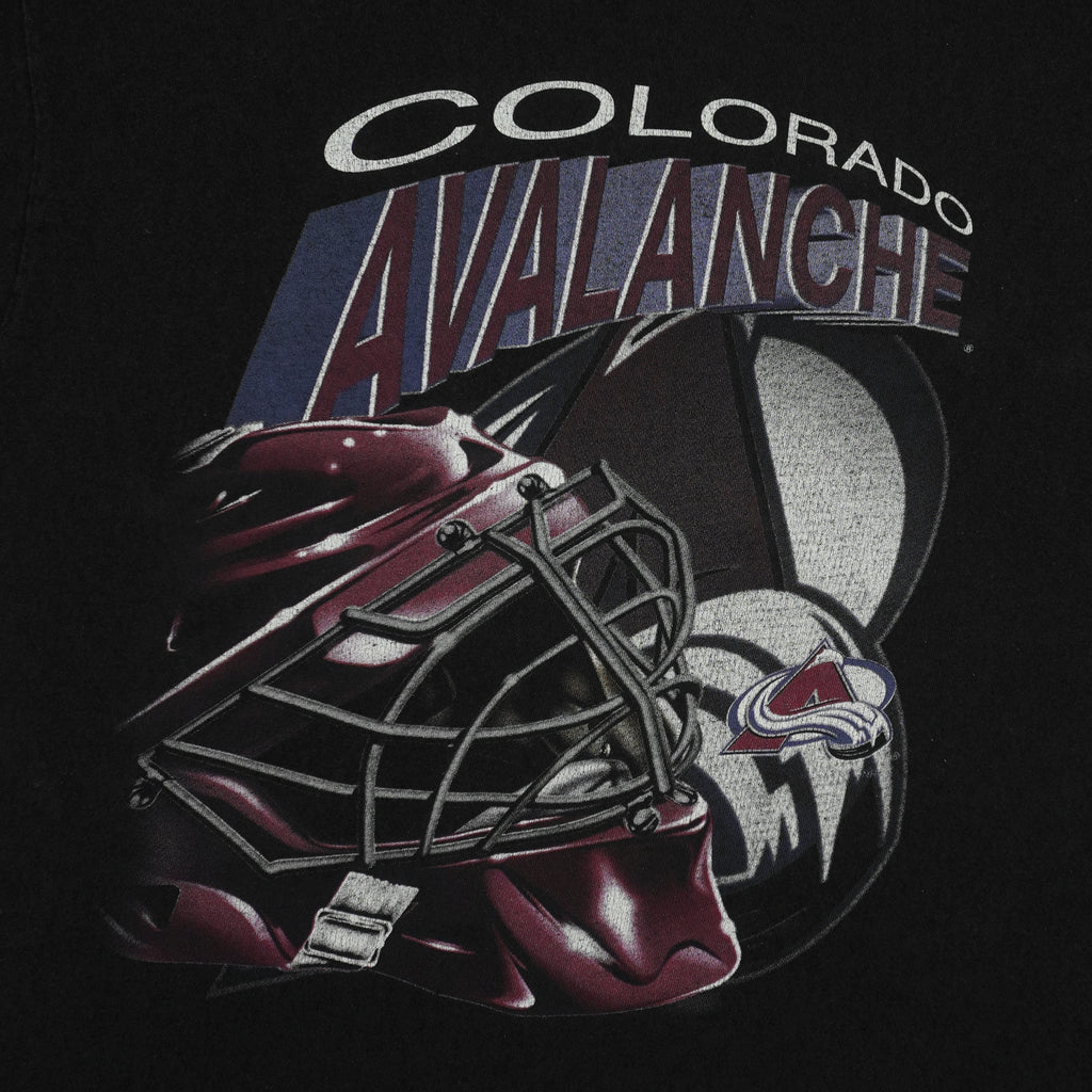 NHL (True Fan) - Colorado Avalanche Hockey Helmet T-Shirt 1990s Large Vintage Retro Hockey