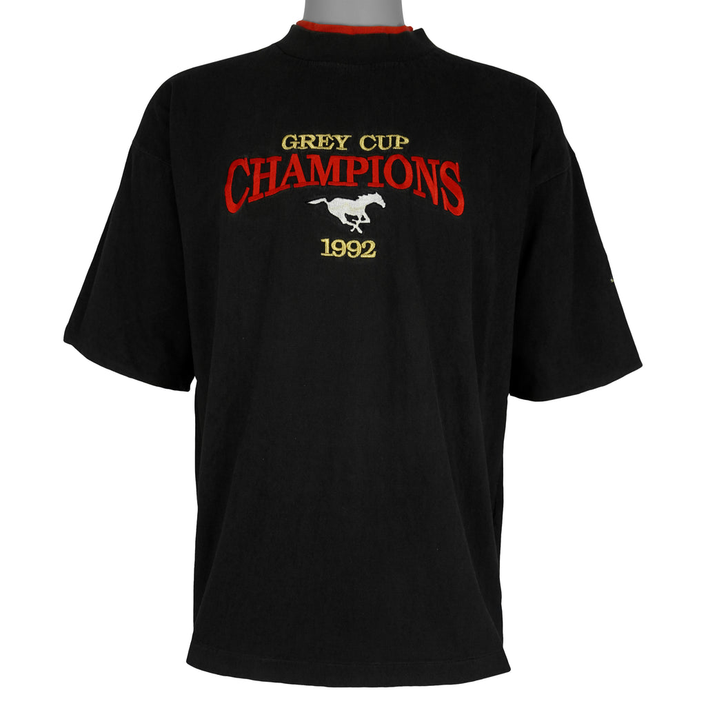 CFL (Softwear) - Stampeders Grey Cup Champions Roll Ups Sleeve T-Shirt 1992 Large Vintage Retro Football