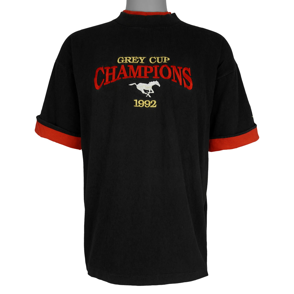 CFL (Softwear) - Stampeders Grey Cup Champions Roll Ups Sleeve T-Shirt 1992 Large Vintage Retro Football
