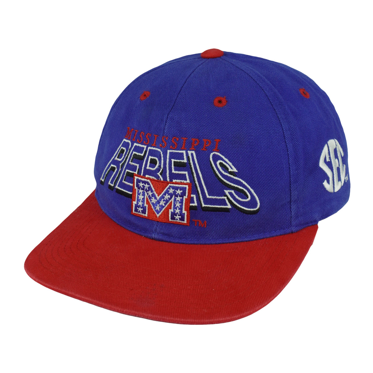 Vintage NCAA (Signature) - Mississippi Ole Miss Rebels Strapback Hat 1984 OSFA in blue and red