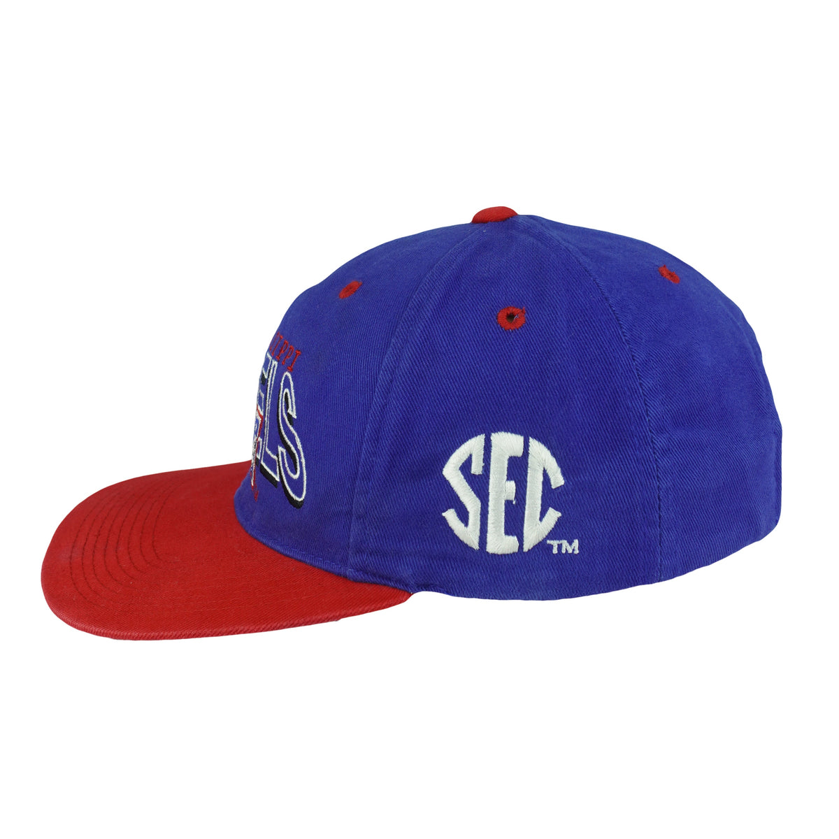Vintage NCAA (Signature) - Mississippi Ole Miss Rebels Strapback Hat 1984 OSFA in blue and red