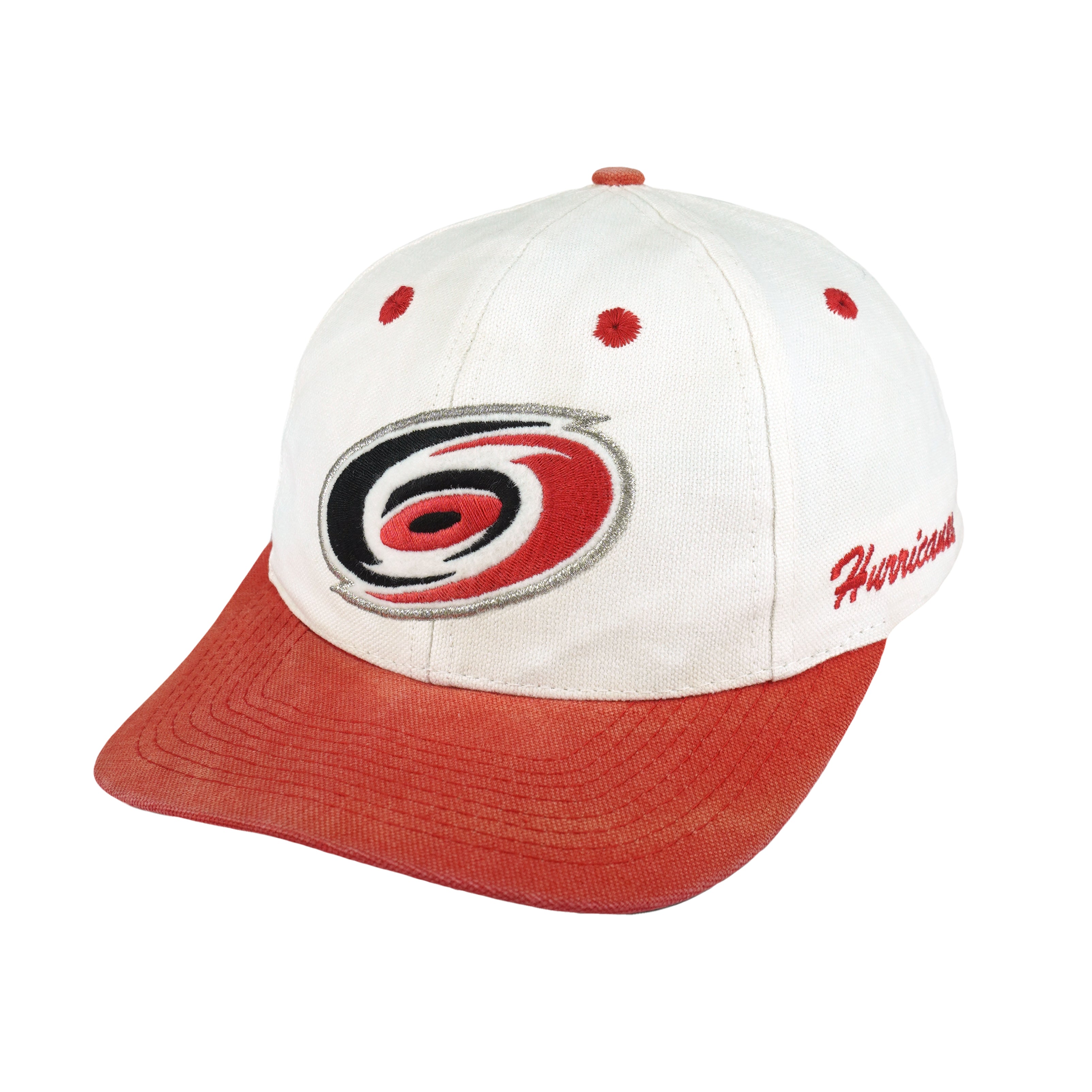 NHL (Russell Athletic) - Carolina Hurricanes Big Logo Snapback Hat 1990s OSFA Vintage Retro Hockey