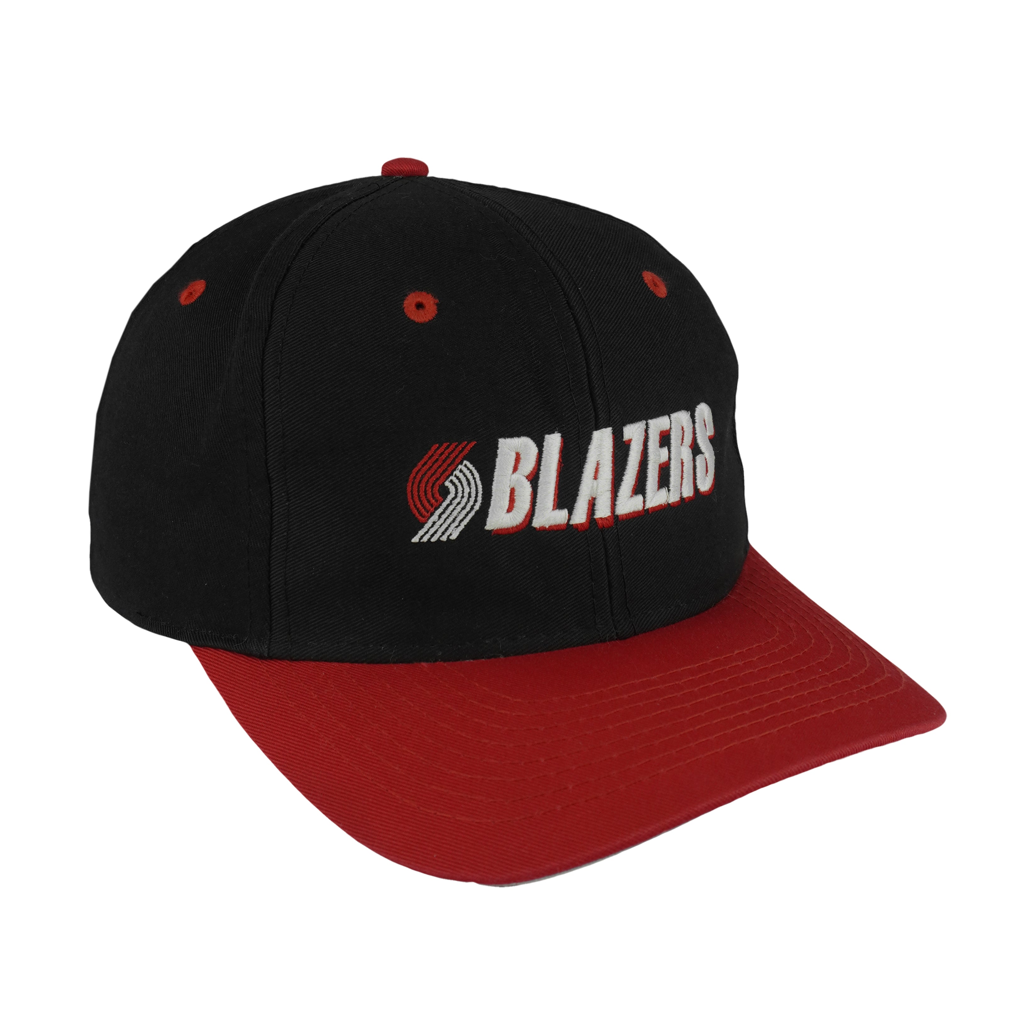 NBA - Black & Red Portland Blazers Snapback Hat 1990s OSFA Vintage Retro Baseball