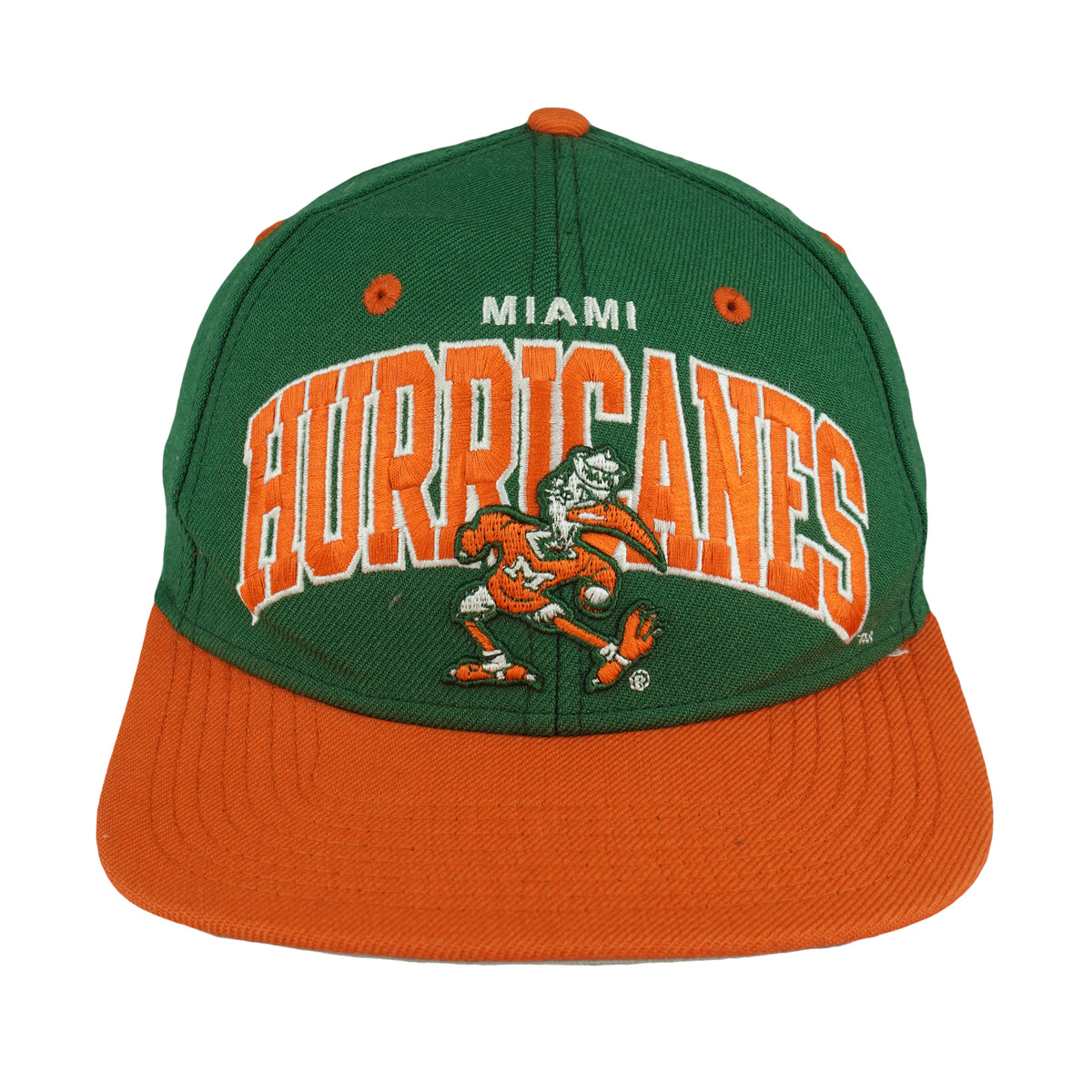 Vintage NCAA (Mitchell & Ness) - Miami Hurricanes Snapback Hat 2000s OSFA in green and orange
