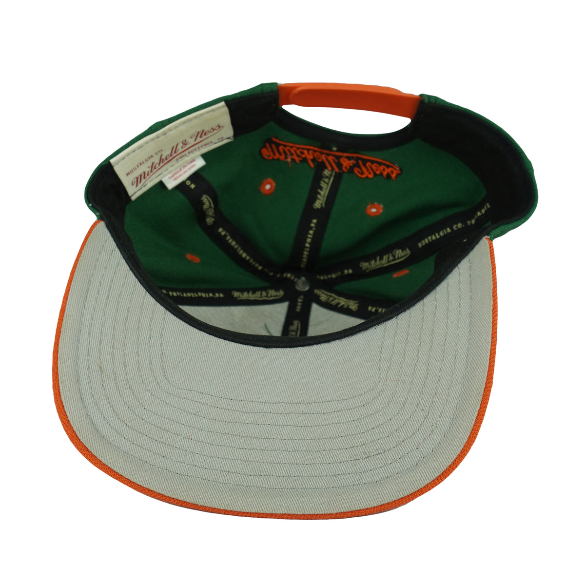 Vintage NCAA (Mitchell & Ness) - Miami Hurricanes Snapback Hat 2000s OSFA in green and orange