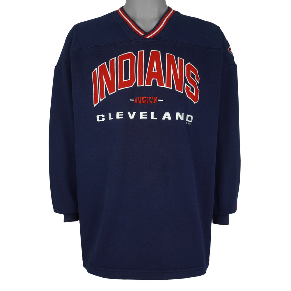 MLB (Lee) - Cleveland Indians V-Neck Sweatshirt 1990s Large Vintage Retro Baseball