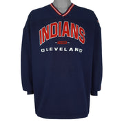MLB (Lee) - Cleveland Indians V-Neck Sweatshirt 1990s Large Vintage Retro Baseball