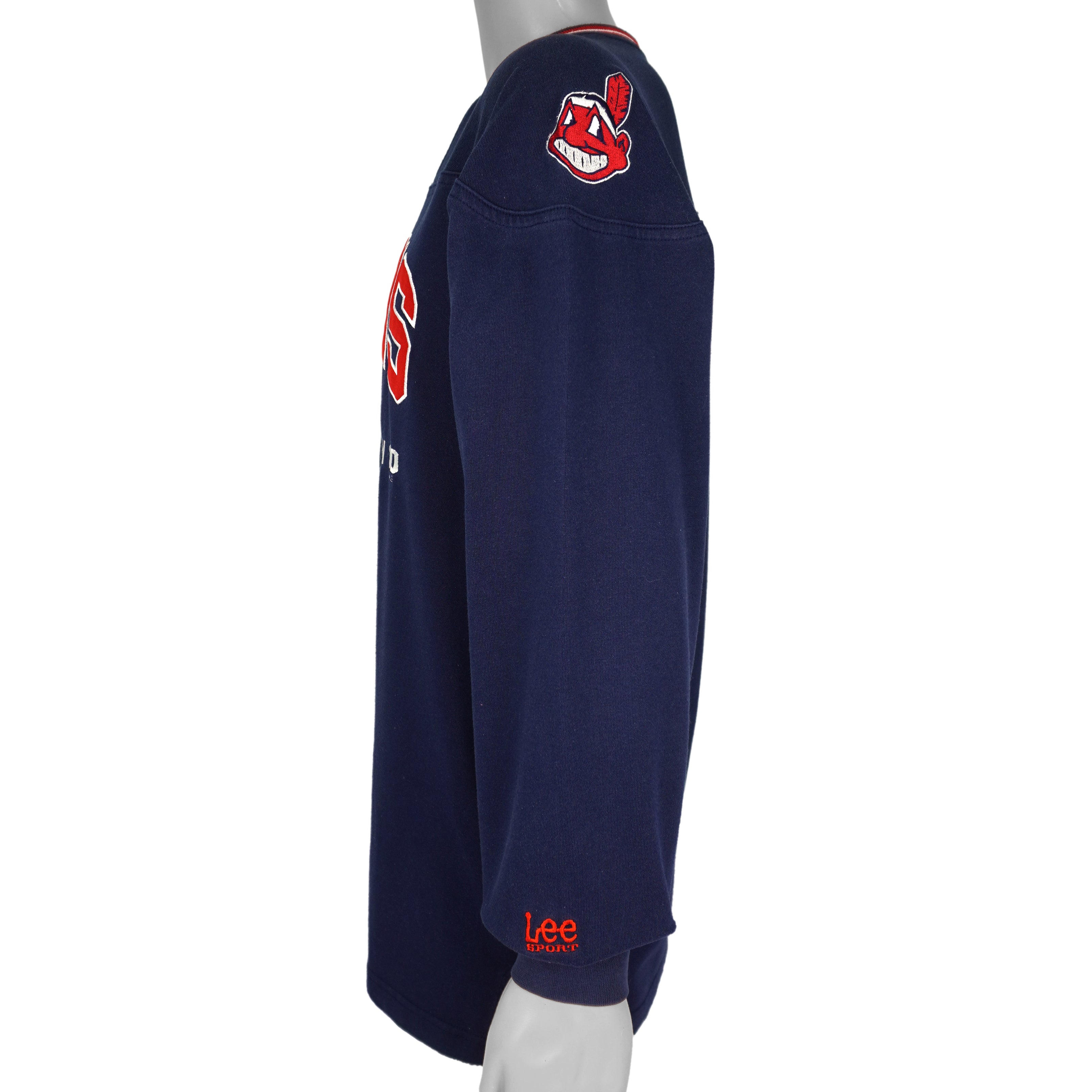 MLB (Lee) - Cleveland Indians V-Neck Sweatshirt 1990s Large Vintage Retro Baseball