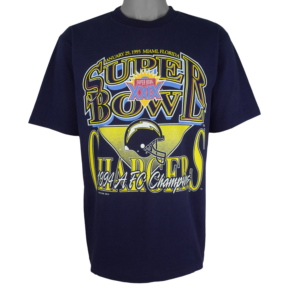 Vintage NFL (All Sport) - San Diego Chargers Super Bowl XXIX Single Stitch T-Shirt 1995 Large in blue