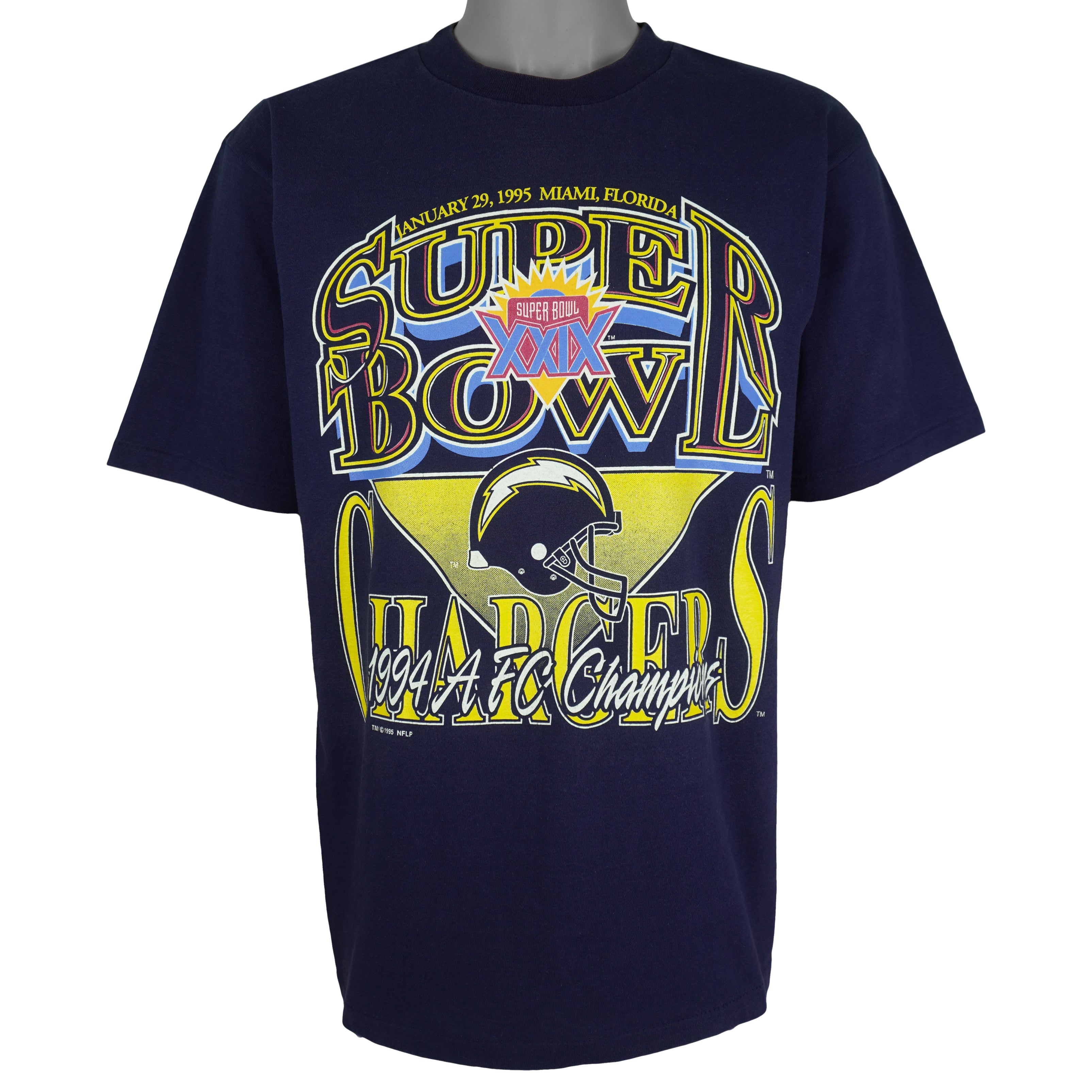 Vintage NFL (All Sport) - San Diego Chargers Super Bowl XXIX Single Stitch T-Shirt 1995 Large in blue