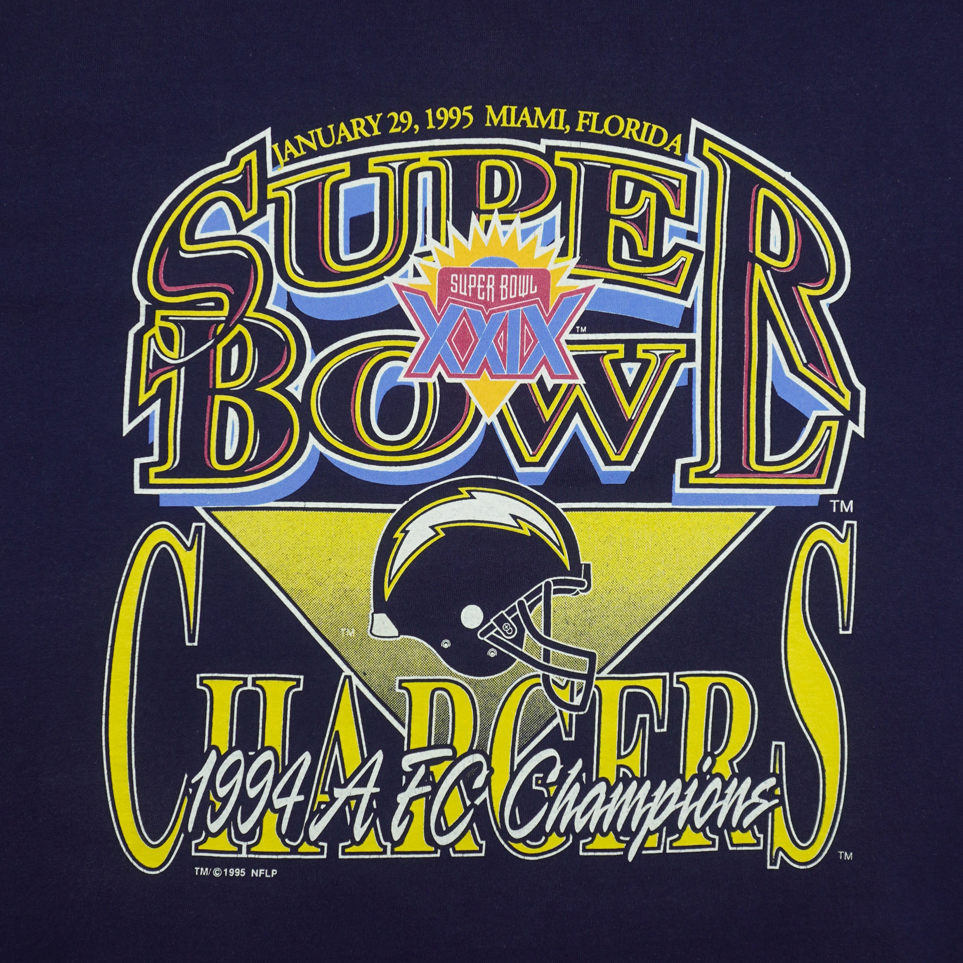 Vintage NFL (All Sport) - San Diego Chargers Super Bowl XXIX Single Stitch T-Shirt 1995 Large in blue