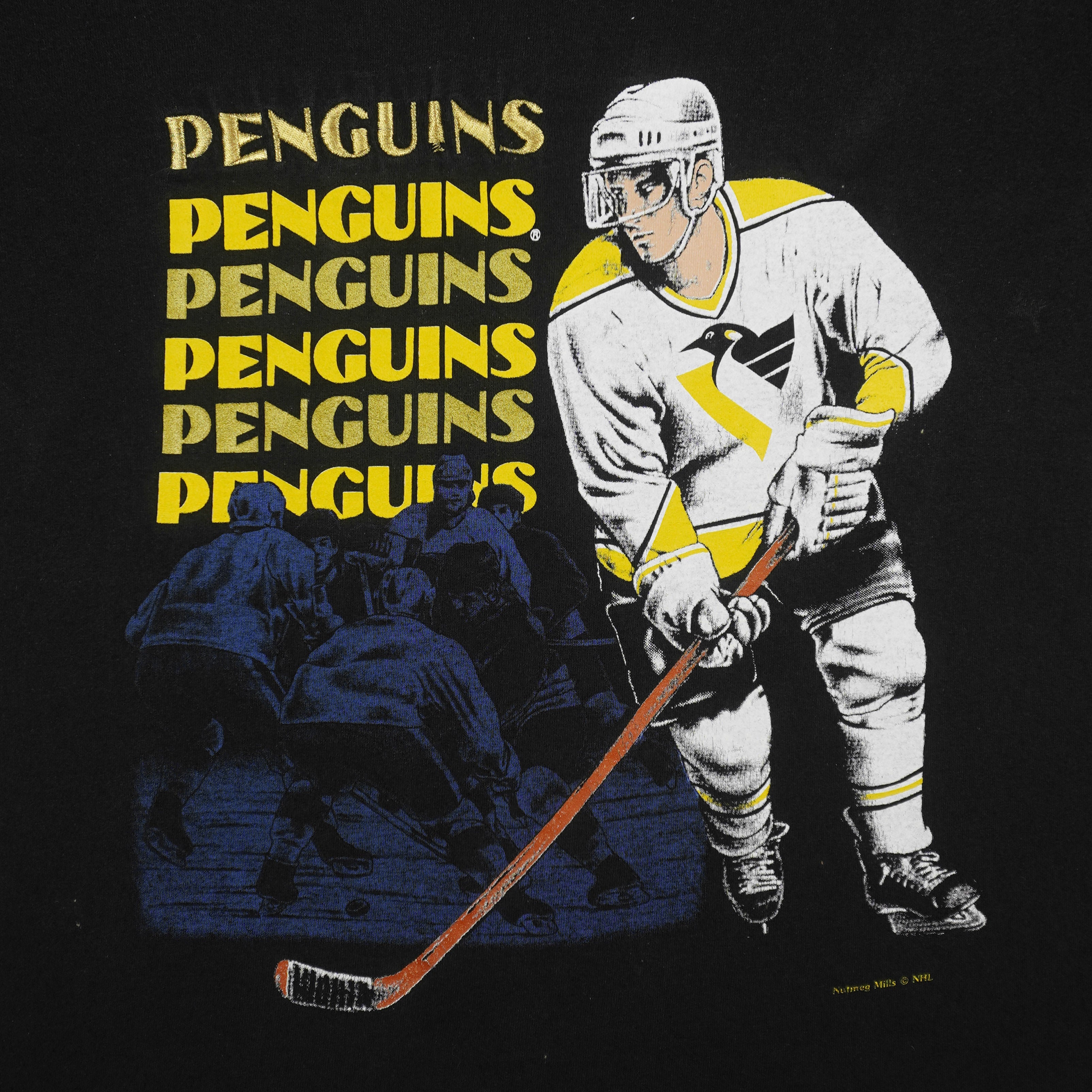 NHL (Nutmeg) - Pittsburgh Penguins Players T-Shirt 1990s Large Vintage Retro Hockey