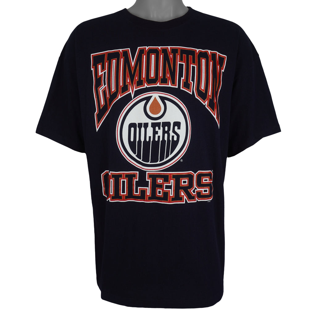 NHL (CGW) - Edmonton Oilers Big Spell-Out T-Shirt 1990s X-Large Vintage Retro Hockey