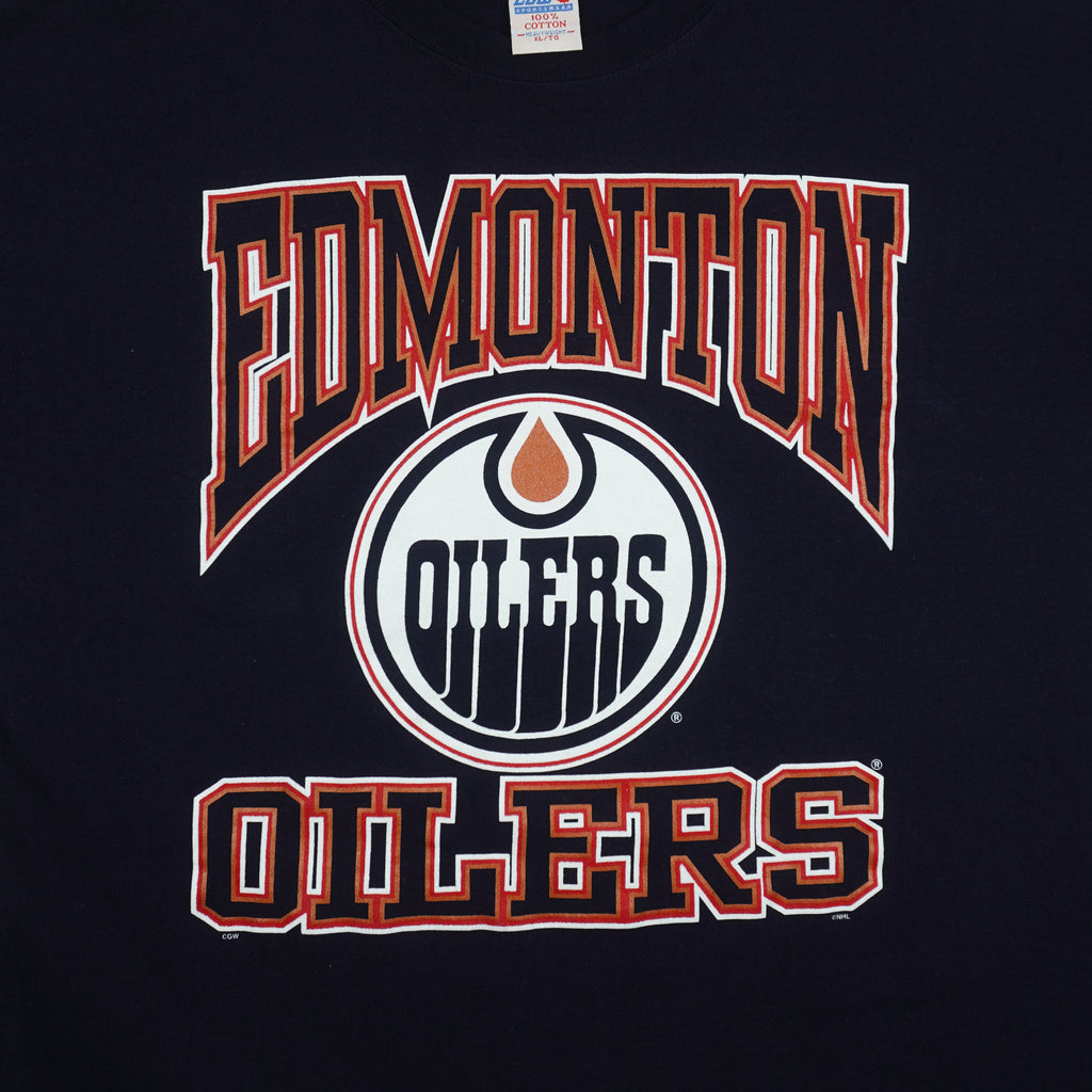 NHL (CGW) - Edmonton Oilers Big Spell-Out T-Shirt 1990s X-Large Vintage Retro Hockey