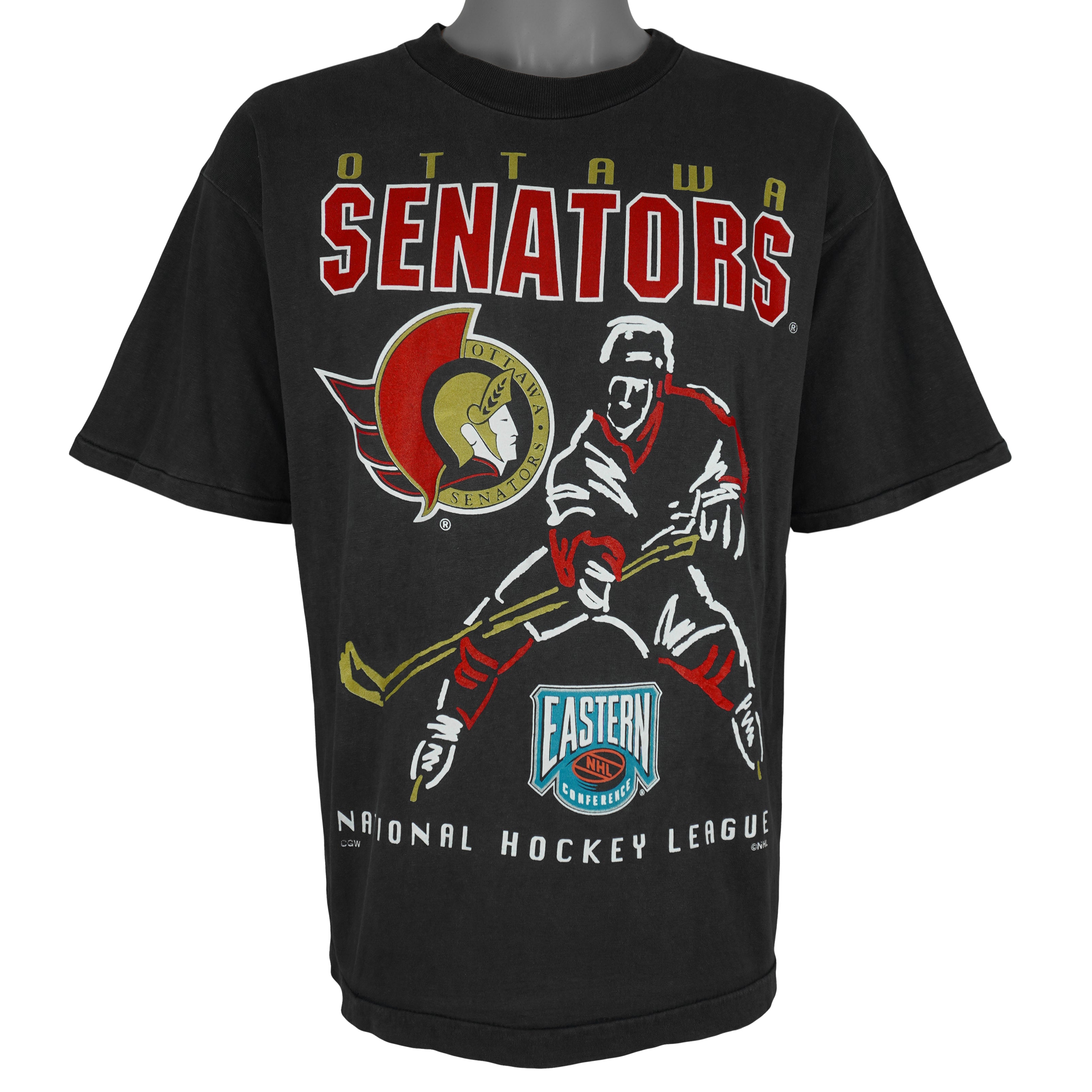 NHL (My Favourite Team) - Ottawa Senators Single Stitch T-Shirt 1990s Large Vintage Retro Hockey
