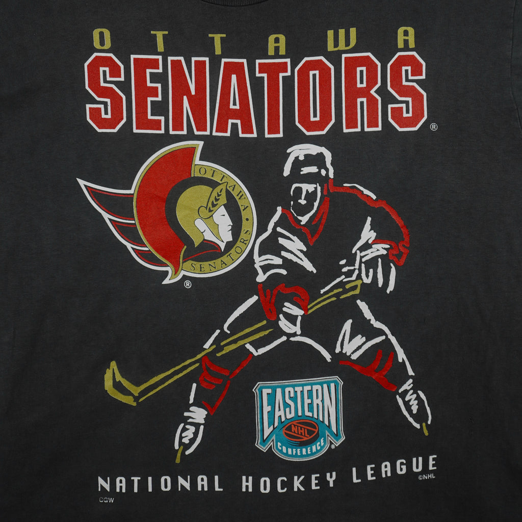 NHL (My Favourite Team) - Ottawa Senators Single Stitch T-Shirt 1990s Large Vintage Retro Hockey