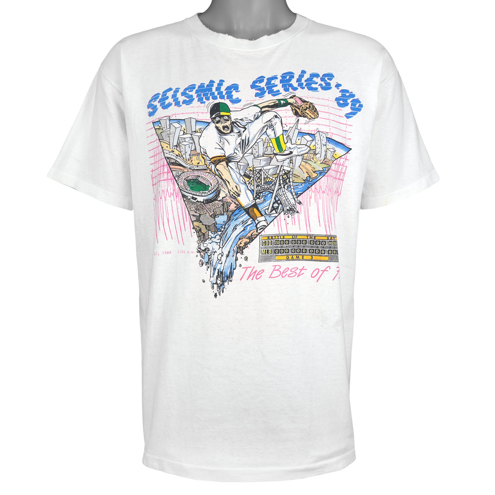 MLB (Badger) - Giants VS Oakland Athletics Seismic Series Matchups T-Shirt 1989 Large Vintage Retro Baseball
