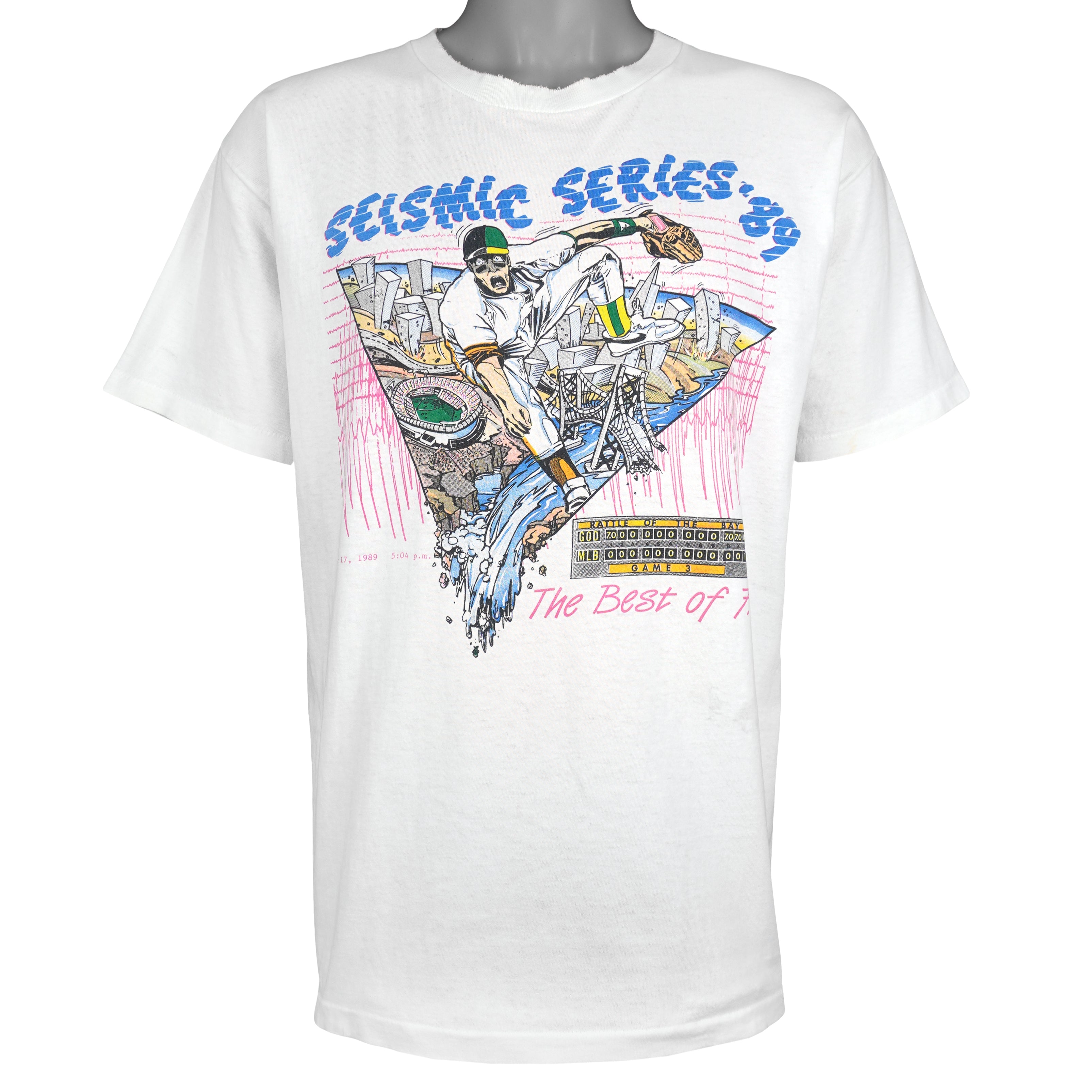 MLB (Badger) - Giants VS Oakland Athletics Seismic Series Matchups T-Shirt 1989 Large Vintage Retro Baseball