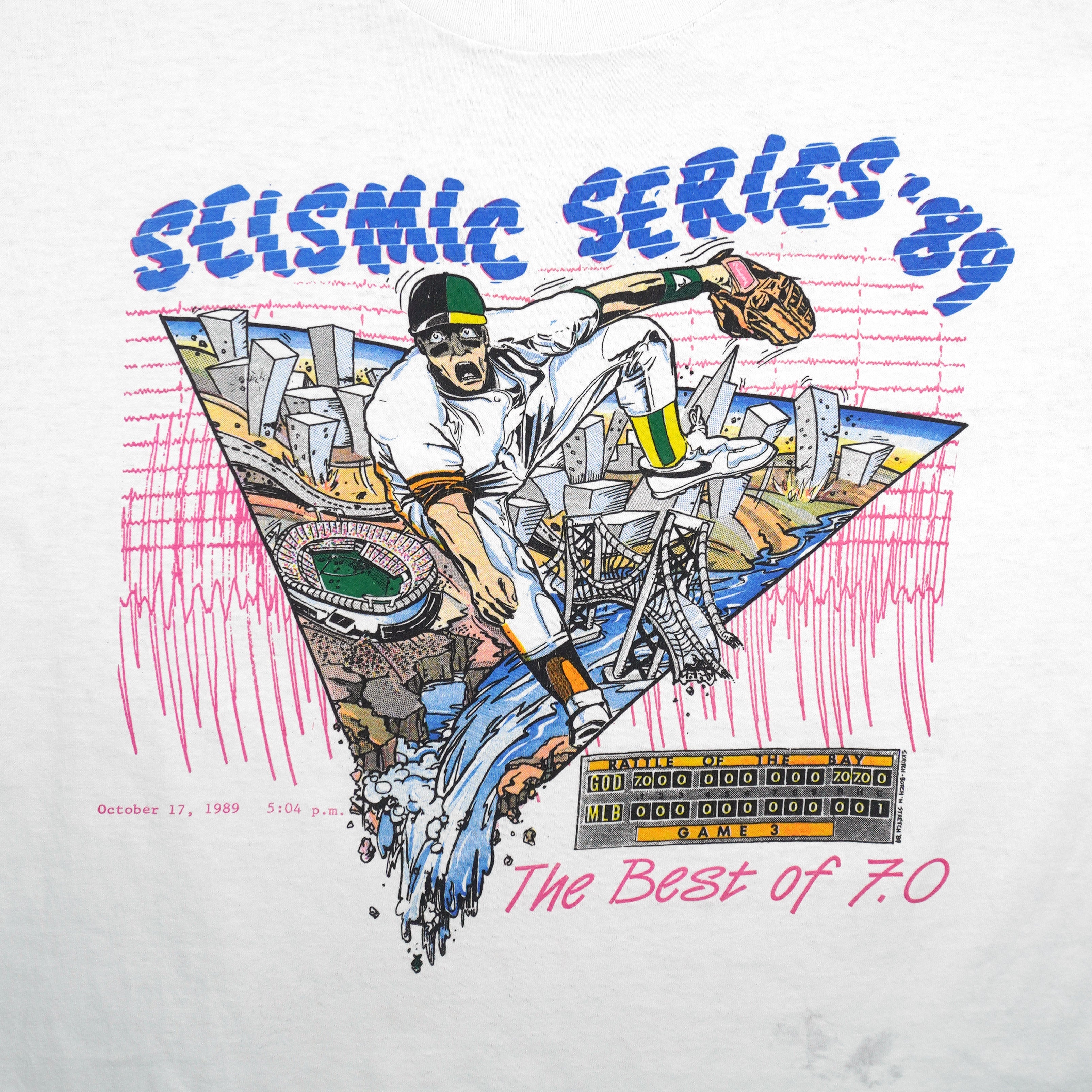 MLB (Badger) - Giants VS Oakland Athletics Seismic Series Matchups T-Shirt 1989 Large Vintage Retro Baseball
