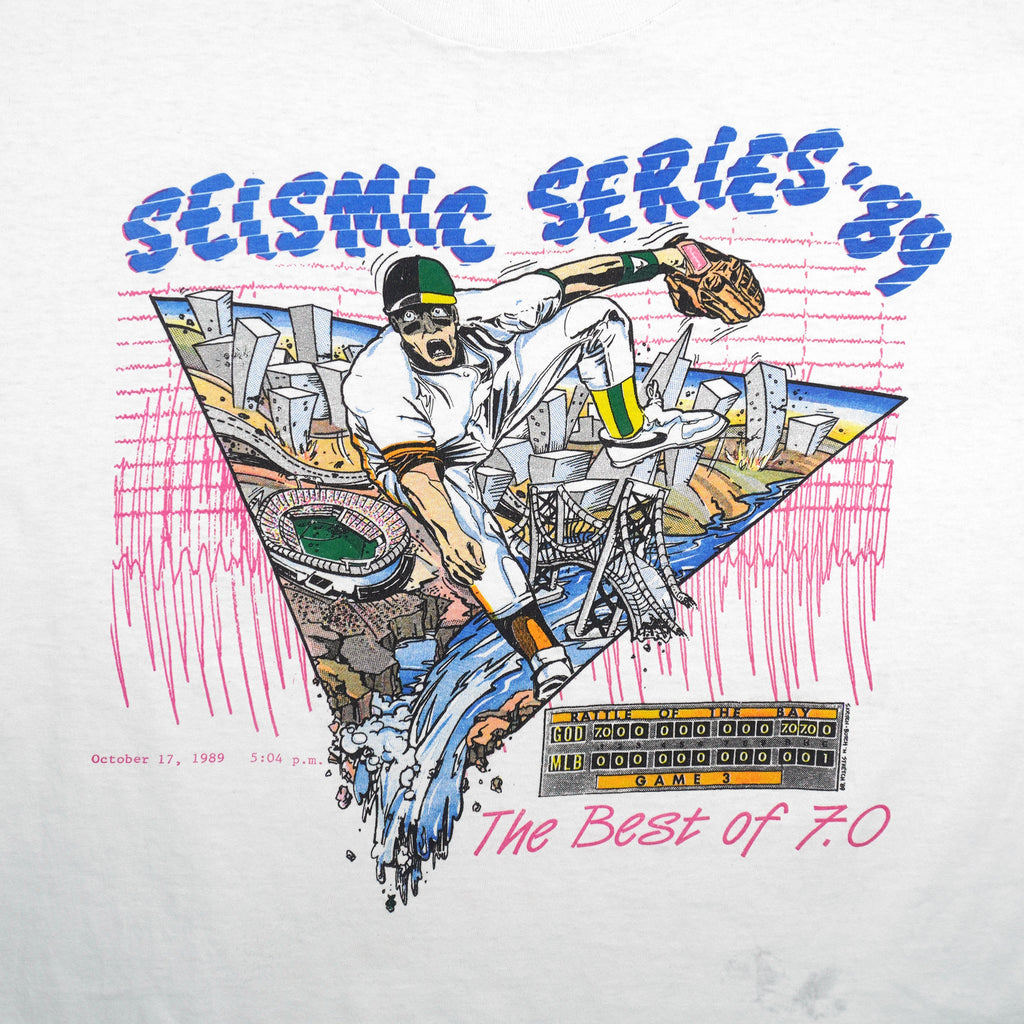MLB (Badger) - Giants VS Oakland Athletics Seismic Series Matchups T-Shirt 1989 Large Vintage Retro Baseball