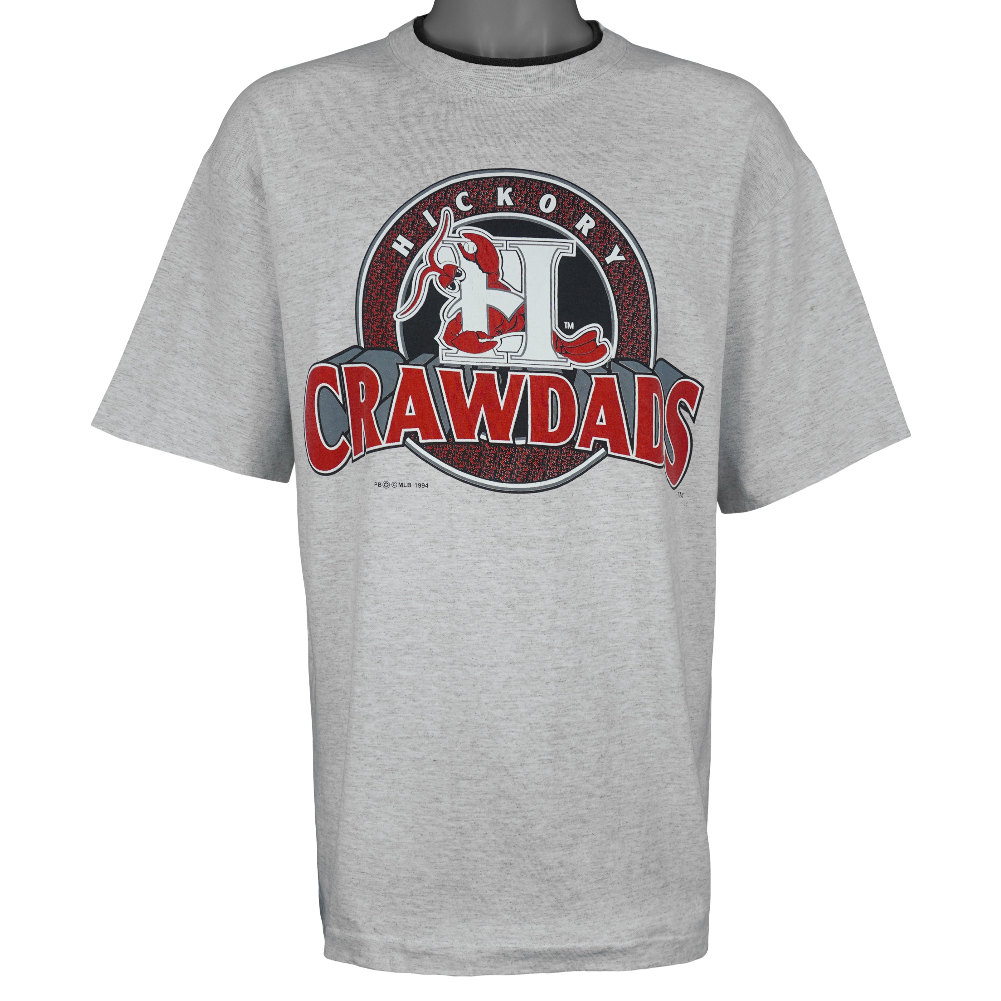 MLB (Trench) - Hickory Crawdads Baseball Roll Ups Sleeves T-Shirt 1994 X-Large Vintage Retro Baseball
