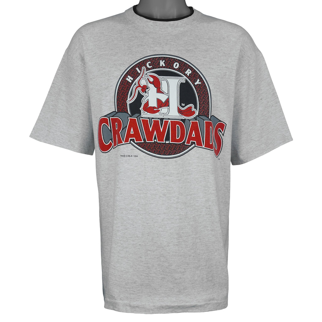 MLB (Trench) - Hickory Crawdads Baseball Roll Ups Sleeves T-Shirt 1994 X-Large Vintage Retro Baseball
