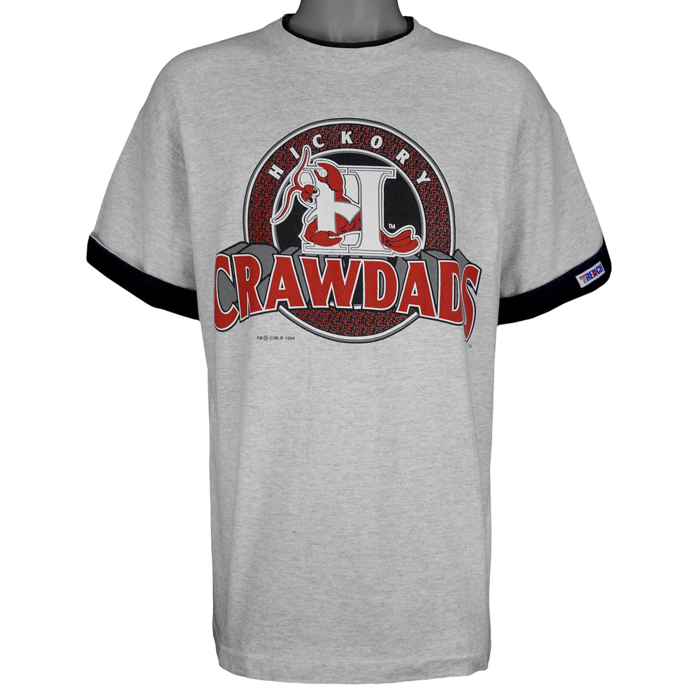 MLB (Trench) - Hickory Crawdads Baseball Roll Ups Sleeves T-Shirt 1994 X-Large Vintage Retro Baseball