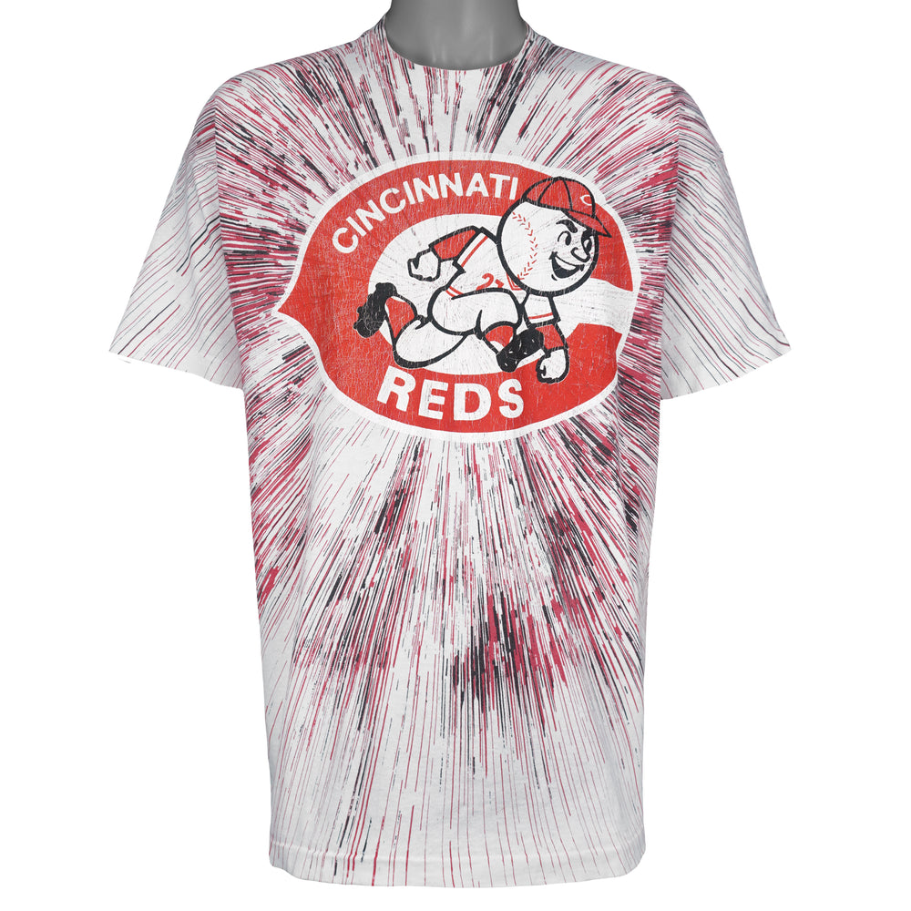 MLB - Cincinnati Reds All Over Print T-Shirt 1990s X-Large Vintage Retro Baseball