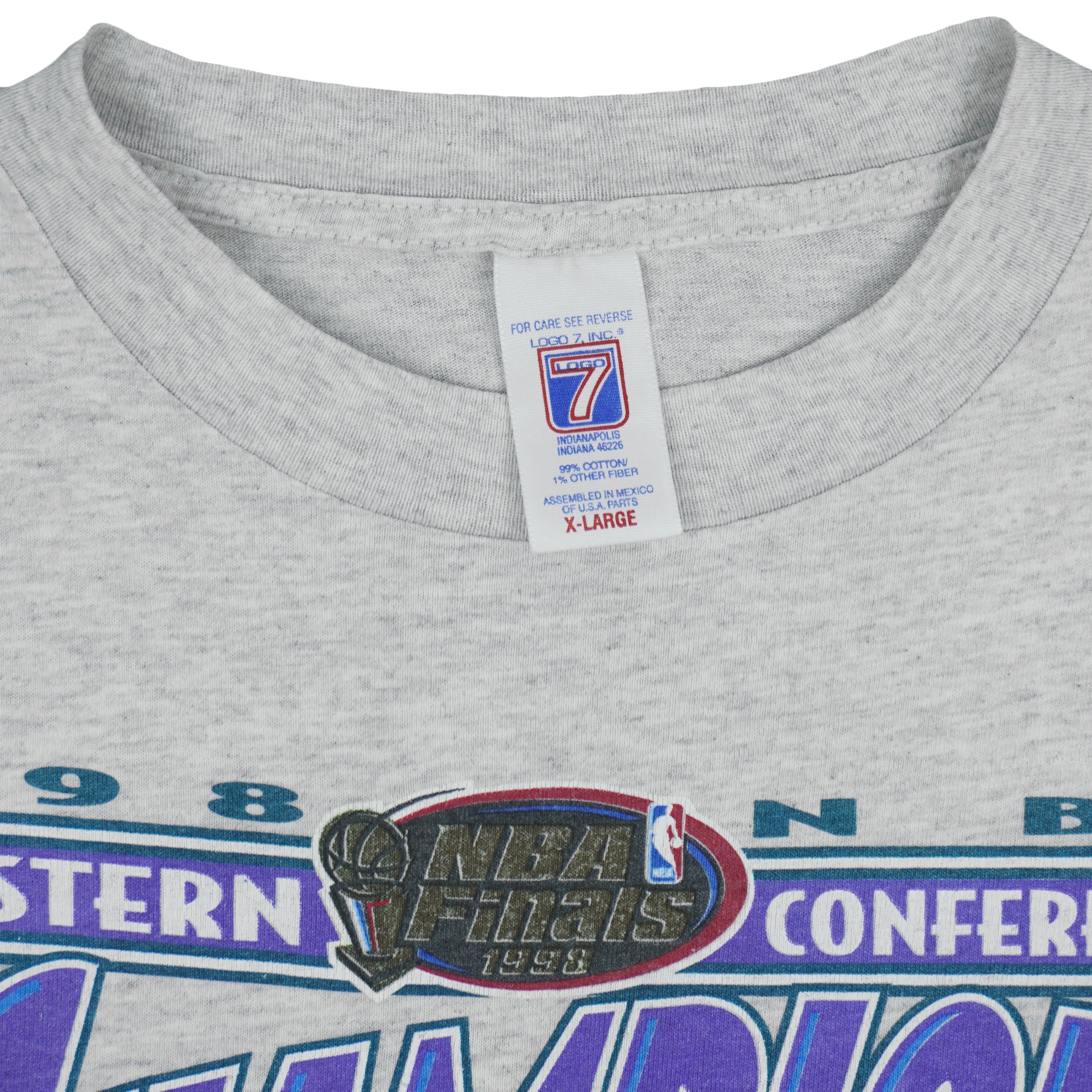 NBA (Logo 7) - Grey Utah Jazz Finals Champions T-Shirt 1998 X-Large Vintage Retro Basketball