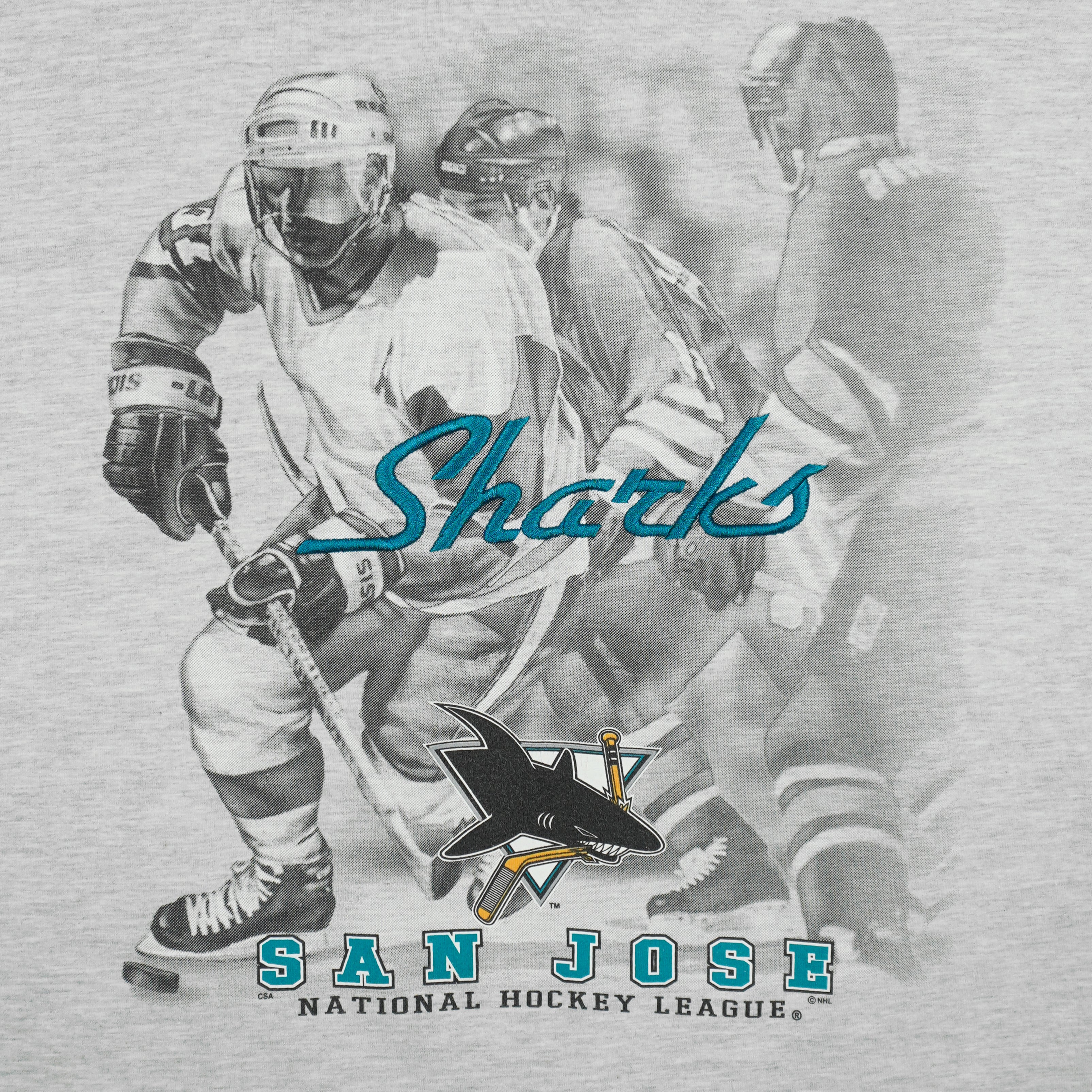 NHL (Tour Champ) - San Jose Sharks Spell-Out T-Shirt 1990s Large Vintage Retro Hockey