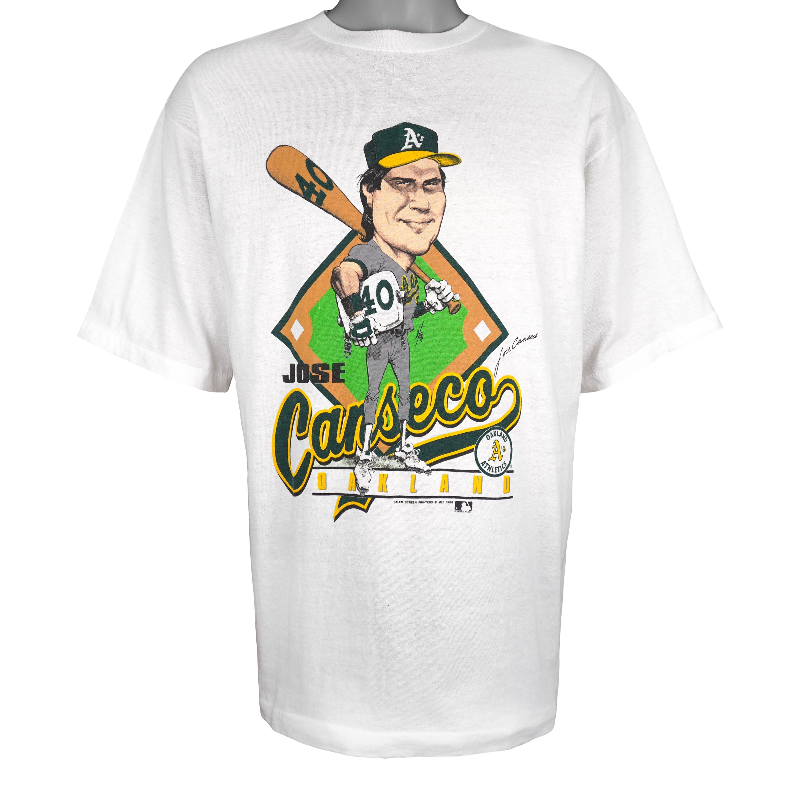 MLB (Salem) - Oakland Athletics Jose Canseco Caricature T-Shirt 1988 X-Large Vintage Retro Baseball
