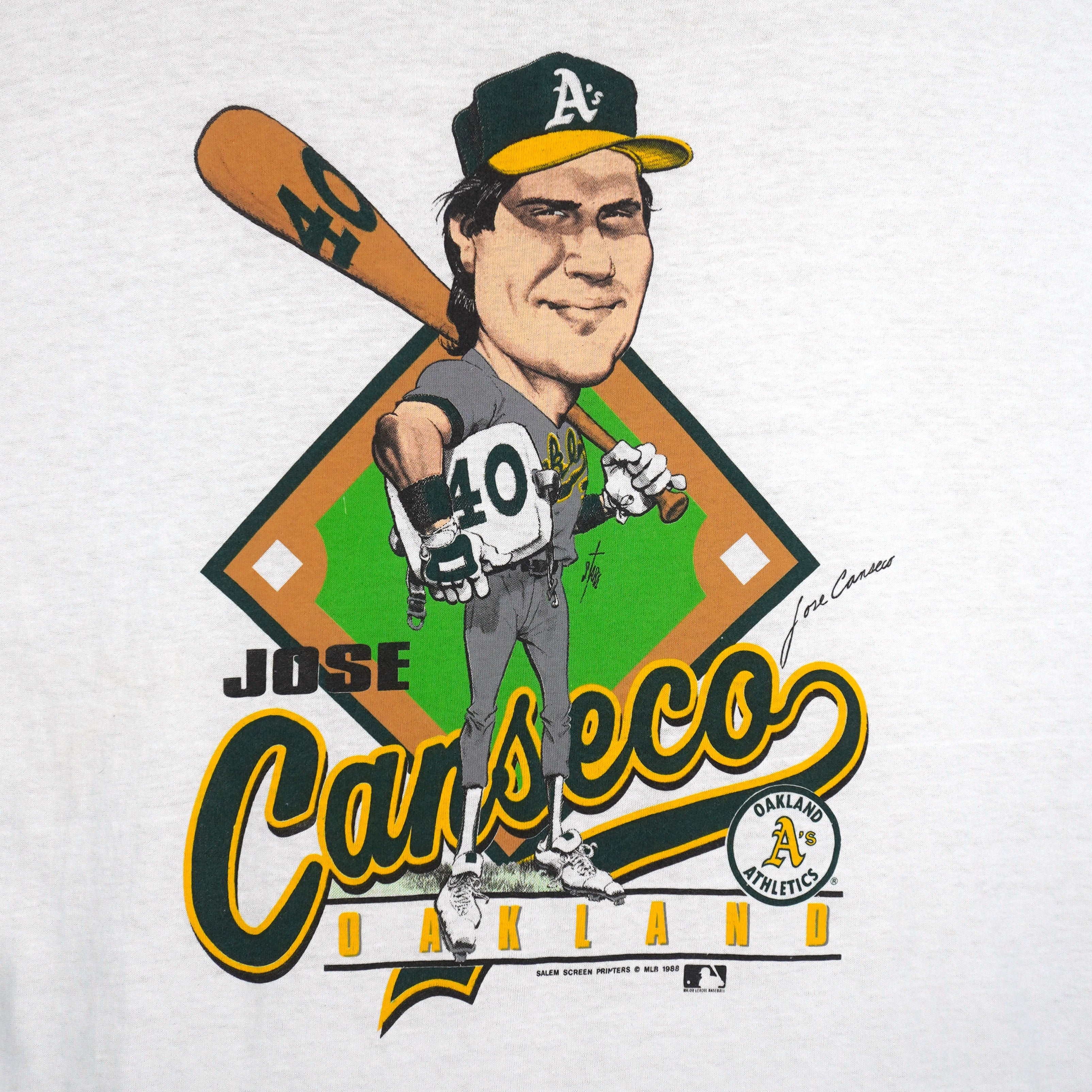 MLB (Salem) - Oakland Athletics Jose Canseco Caricature T-Shirt 1988 X-Large Vintage Retro Baseball