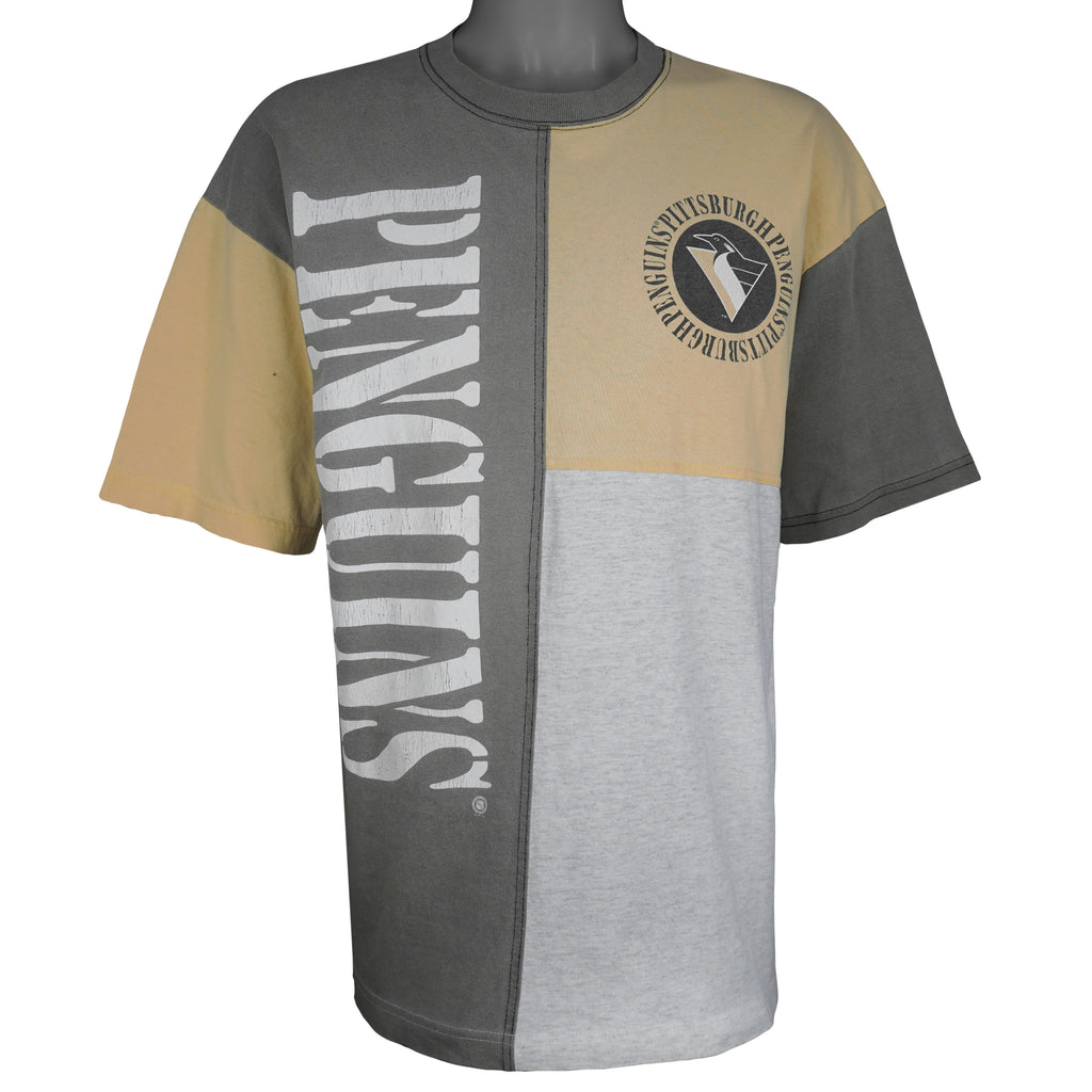 NHL (Salem) - Grey and Yellow Pittsburgh Penguins T-Shirt 1990s X-Large Vintage Retro Hockey